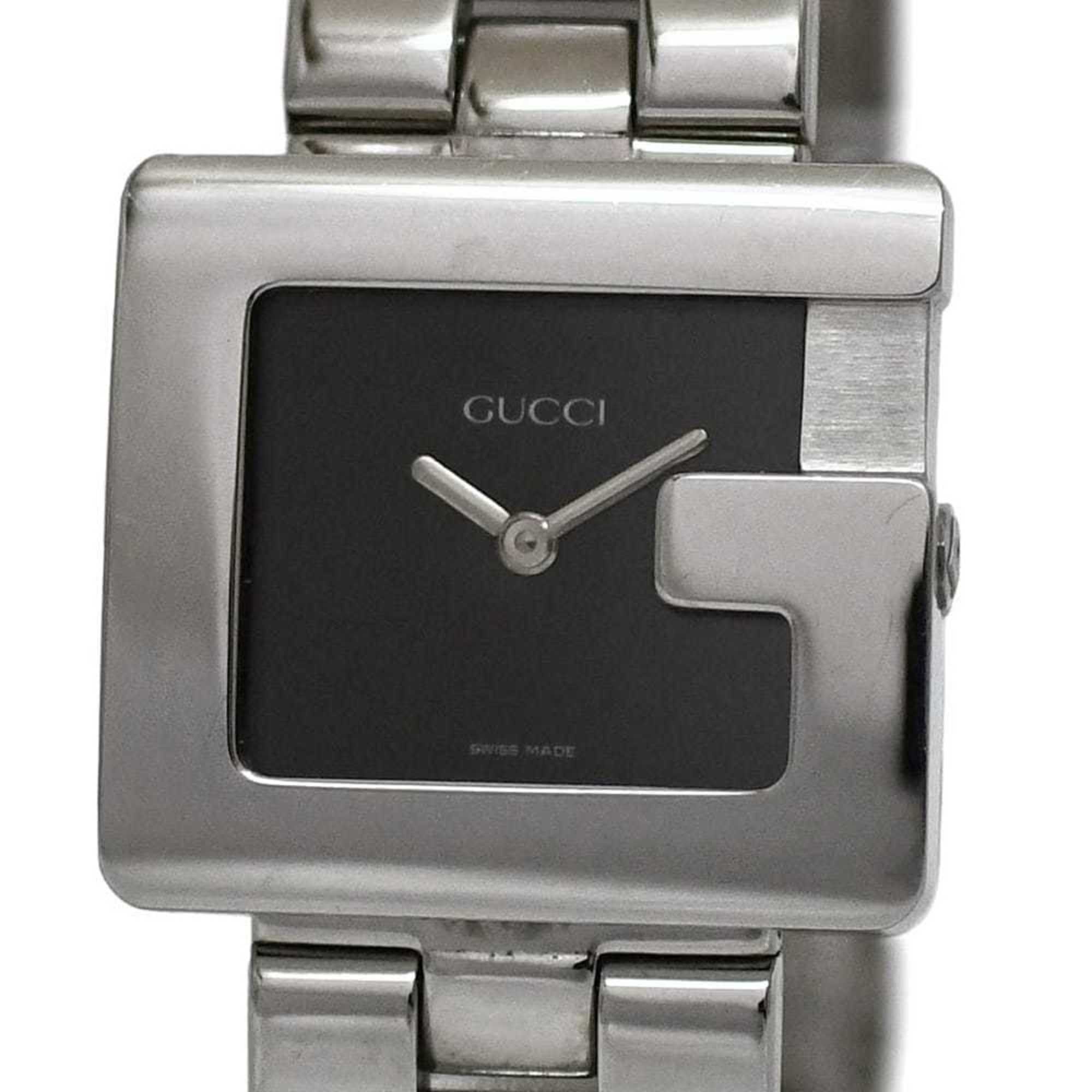 Gucci G-Square Watch f-24540 Black/Silver 3600J Stainless Steel Quartz Movement 0013*** GUCCI Square Battery-Operated Black Dial Two-Hand Analog Men's Women's Boys' Sizes Metal Bracelet — Very Good