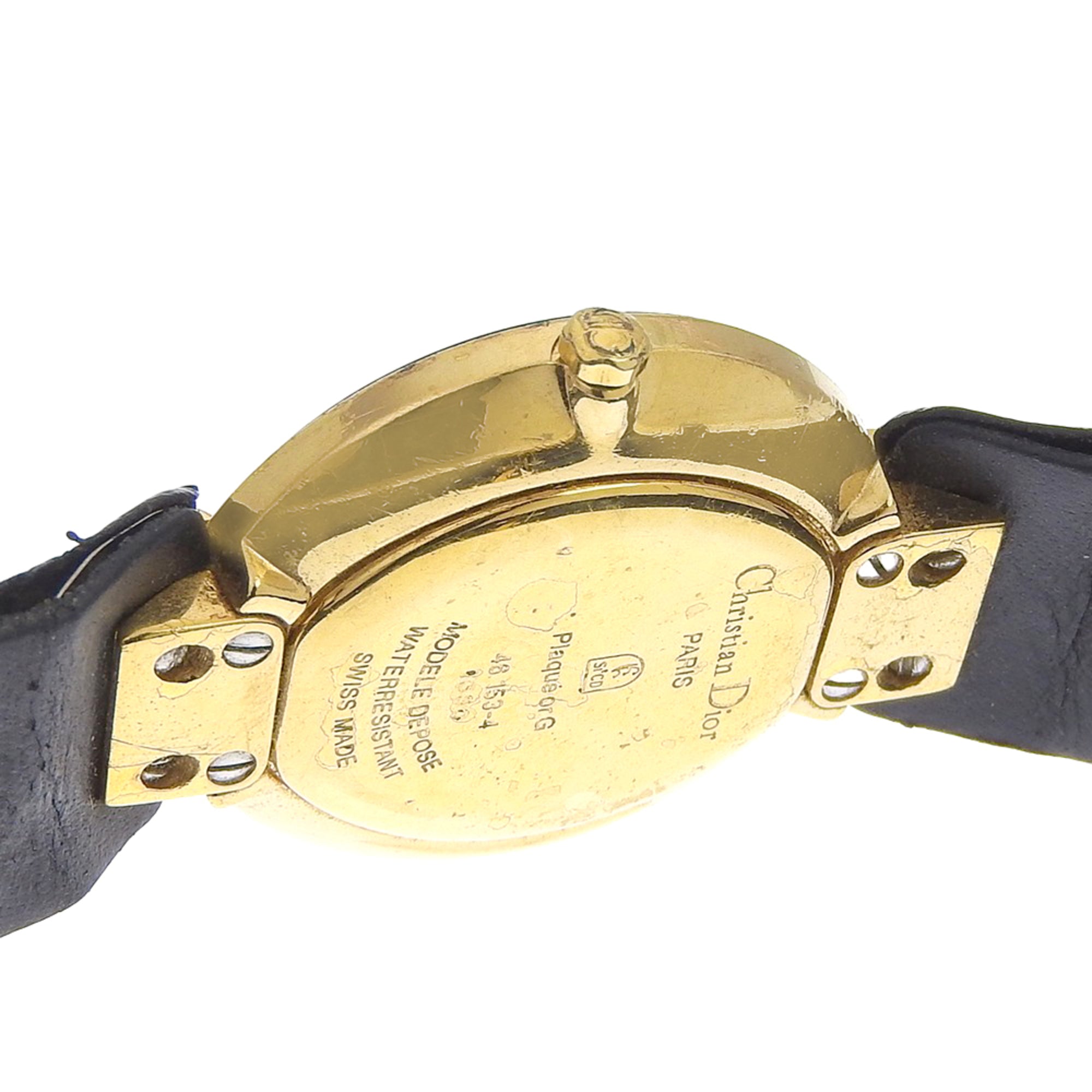 Christian Dior Bakira Watch 46.153-4 Gold Plated x Leather Strap Quartz Analog Black Dial Women's — Good