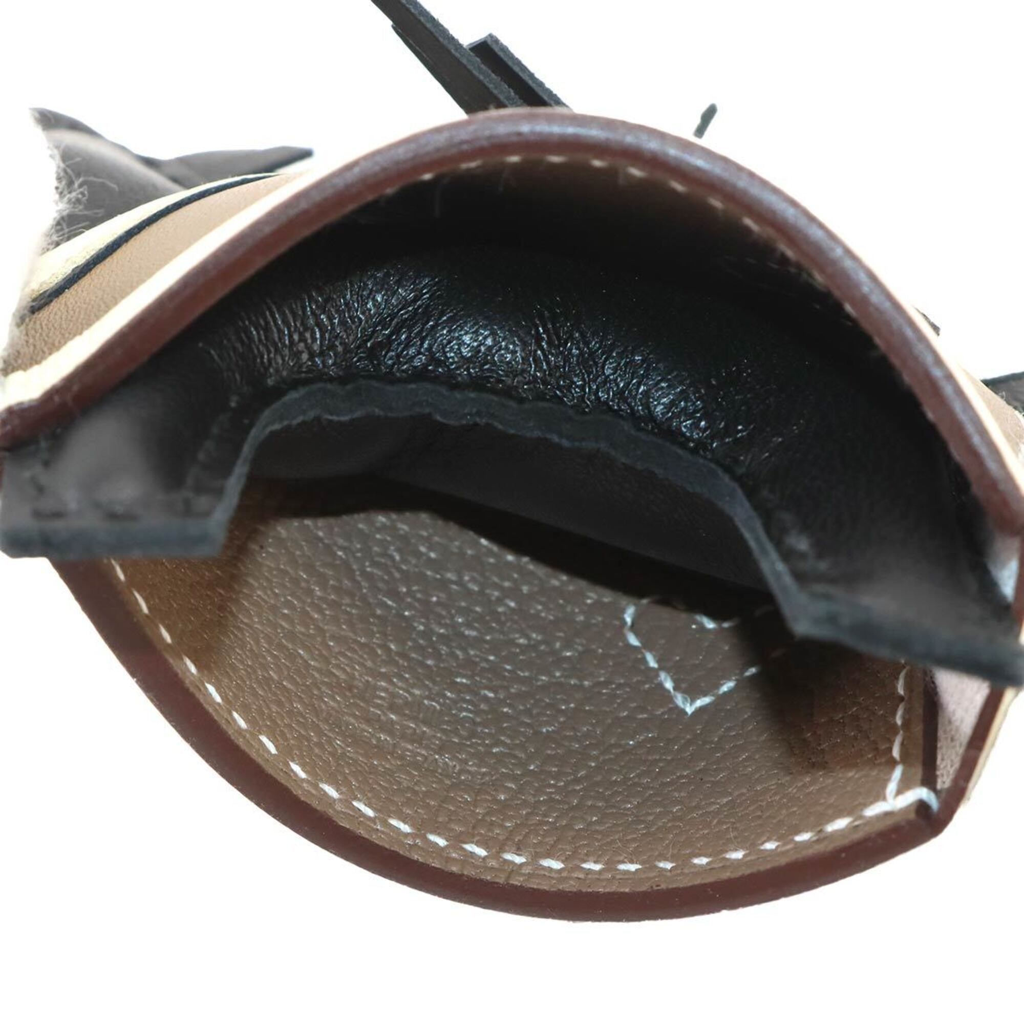 Hermes Rodeo Robeo Coeur PM accessory bag charm, Agneau Milo Swift leather, black, Etoupe, Craie, K stamp — New - Store Return