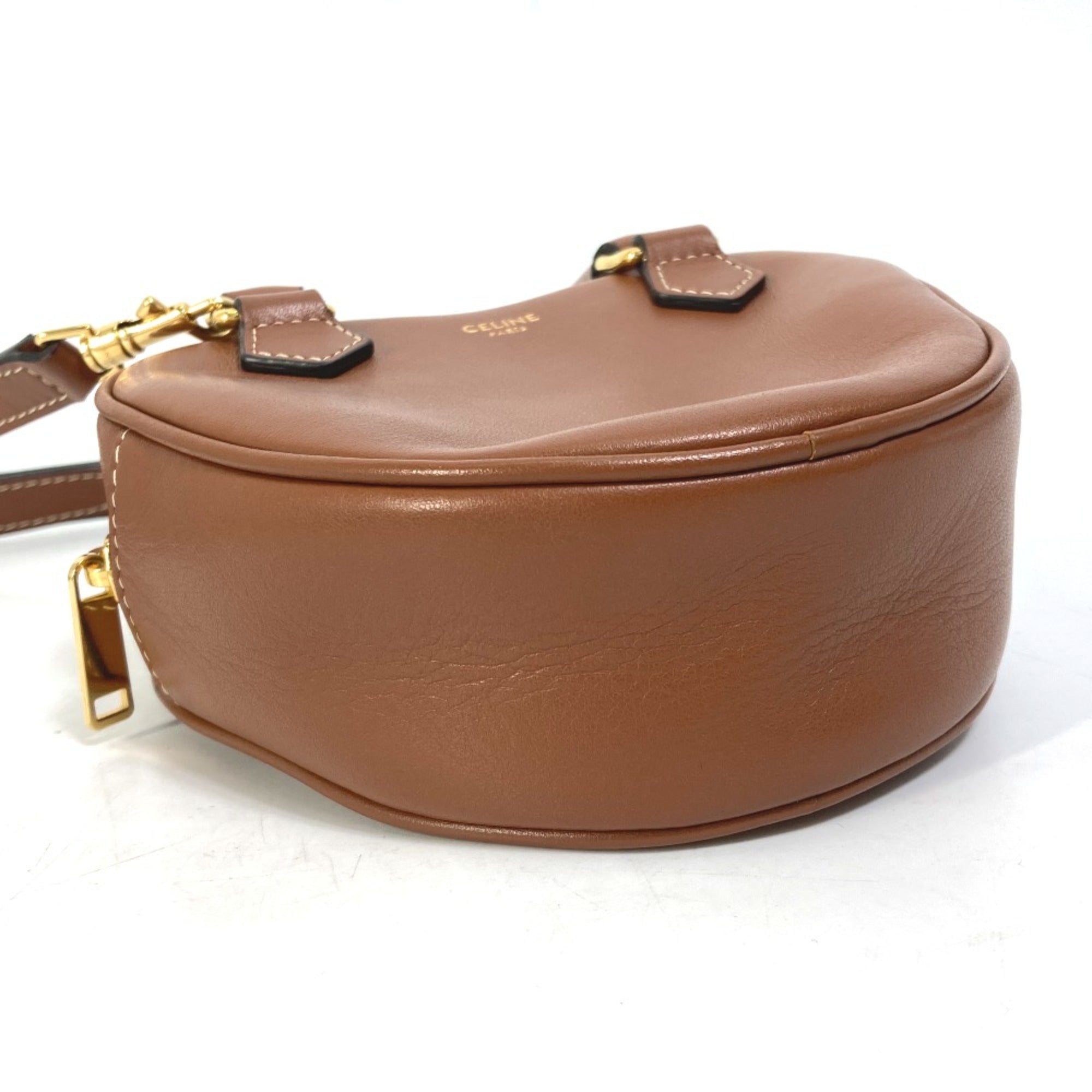 CELINE 2WAY Hand Bag Pochette Bag Crossbody Shoulder Bag Brown Gold — Like New