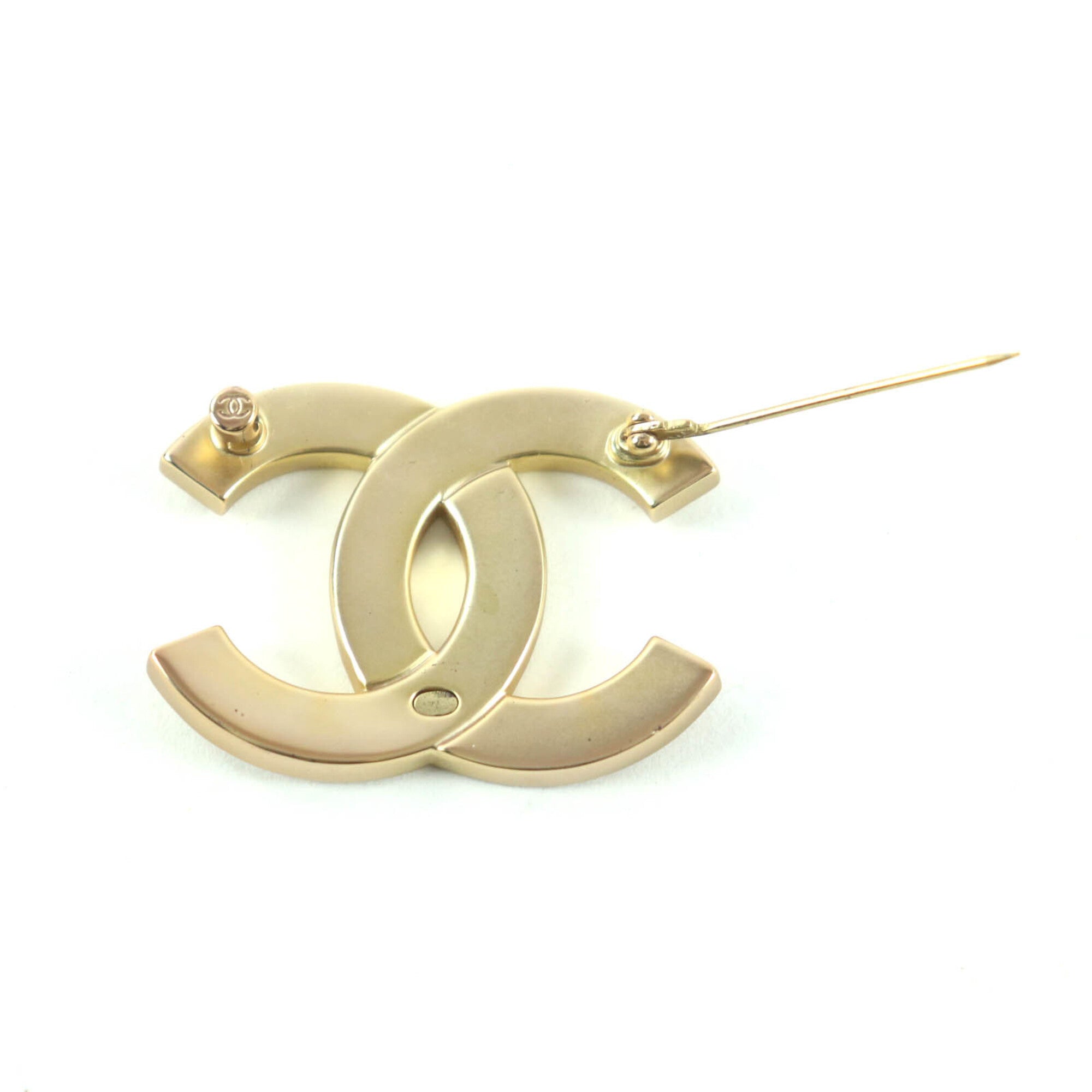 CHANEL A21C Coco Mark Rhinestone Brooch, Gold, with Box and Dust Bag, Made in France, Women's — Like New