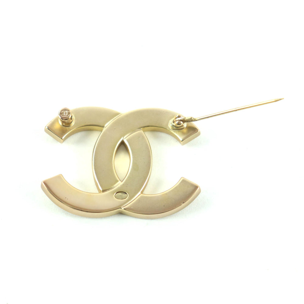 CHANEL A21C Coco Mark Rhinestone Brooch, Gold, with Box and Dust Bag, Made in France, Women's — Like New