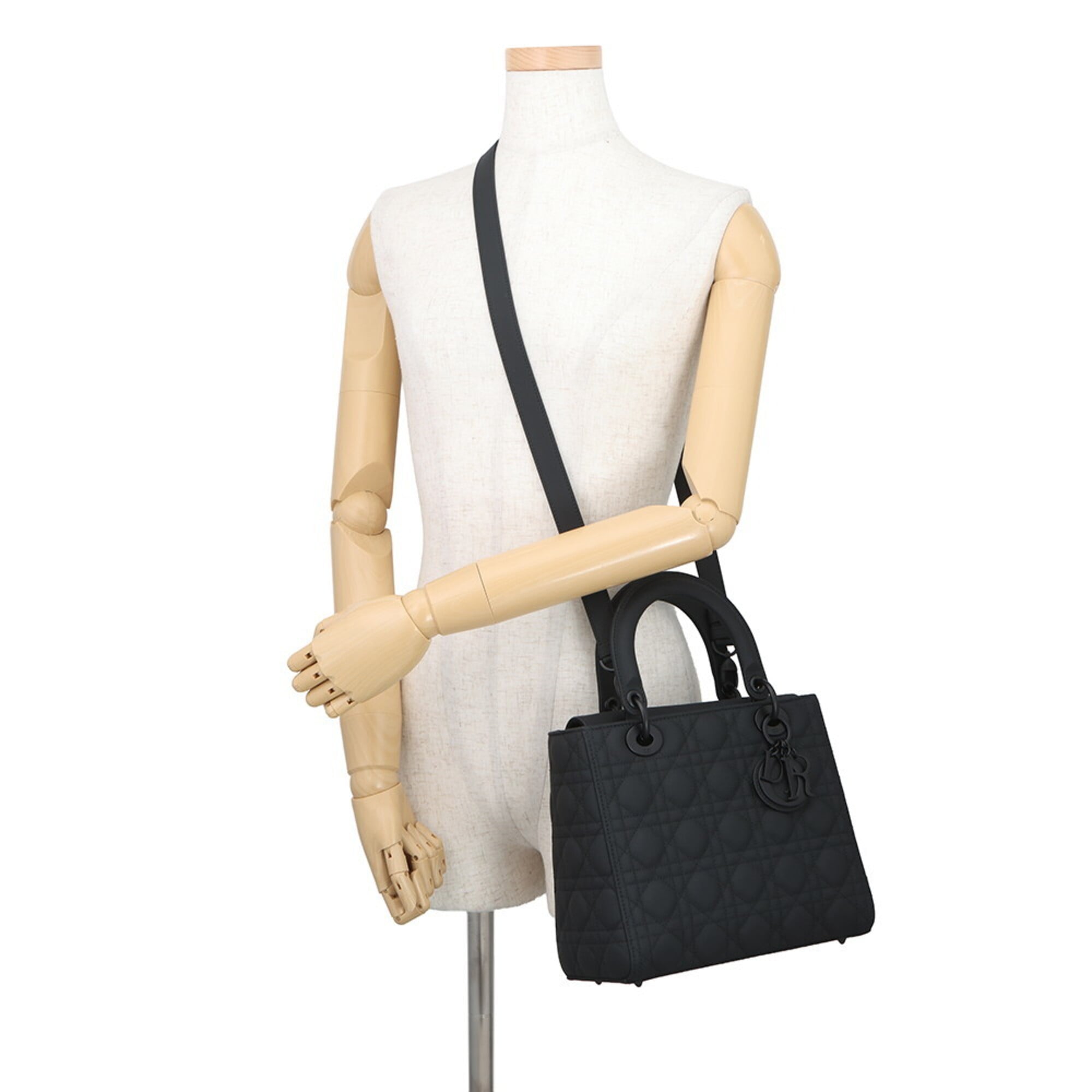 Christian Dior Lady Medium Ultra Matte Calfskin Handbag M0565SLOI_M989 2-way Shoulder Bag Black Women's — Like New