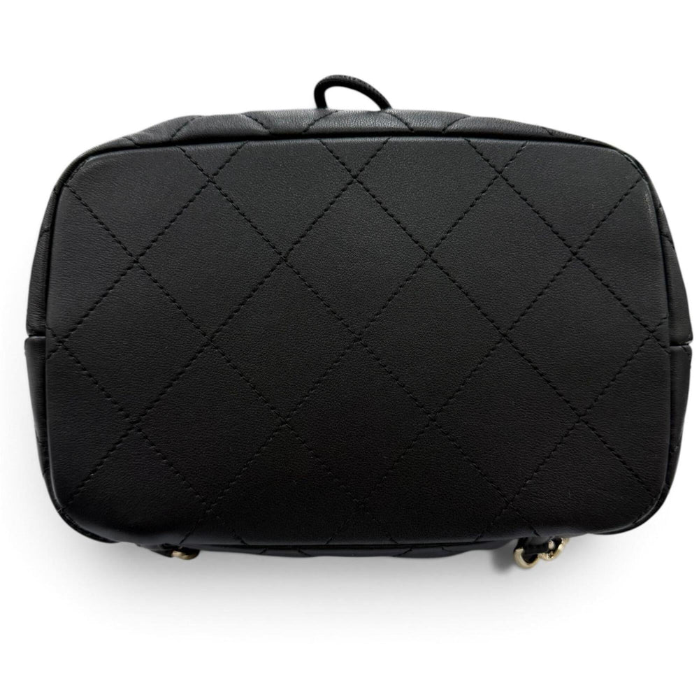 CHANEL AS4342 Matelassé Coco Mark Two-Pocket Calfskin Backpack/Daypack, Black with Gold Hardware, Made in Italy, Women's, Box and Dust Bag — New - Store Return