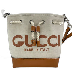 Gucci Lido Collection Logo Print Shoulder Bag, Canvas, Beige — Like New