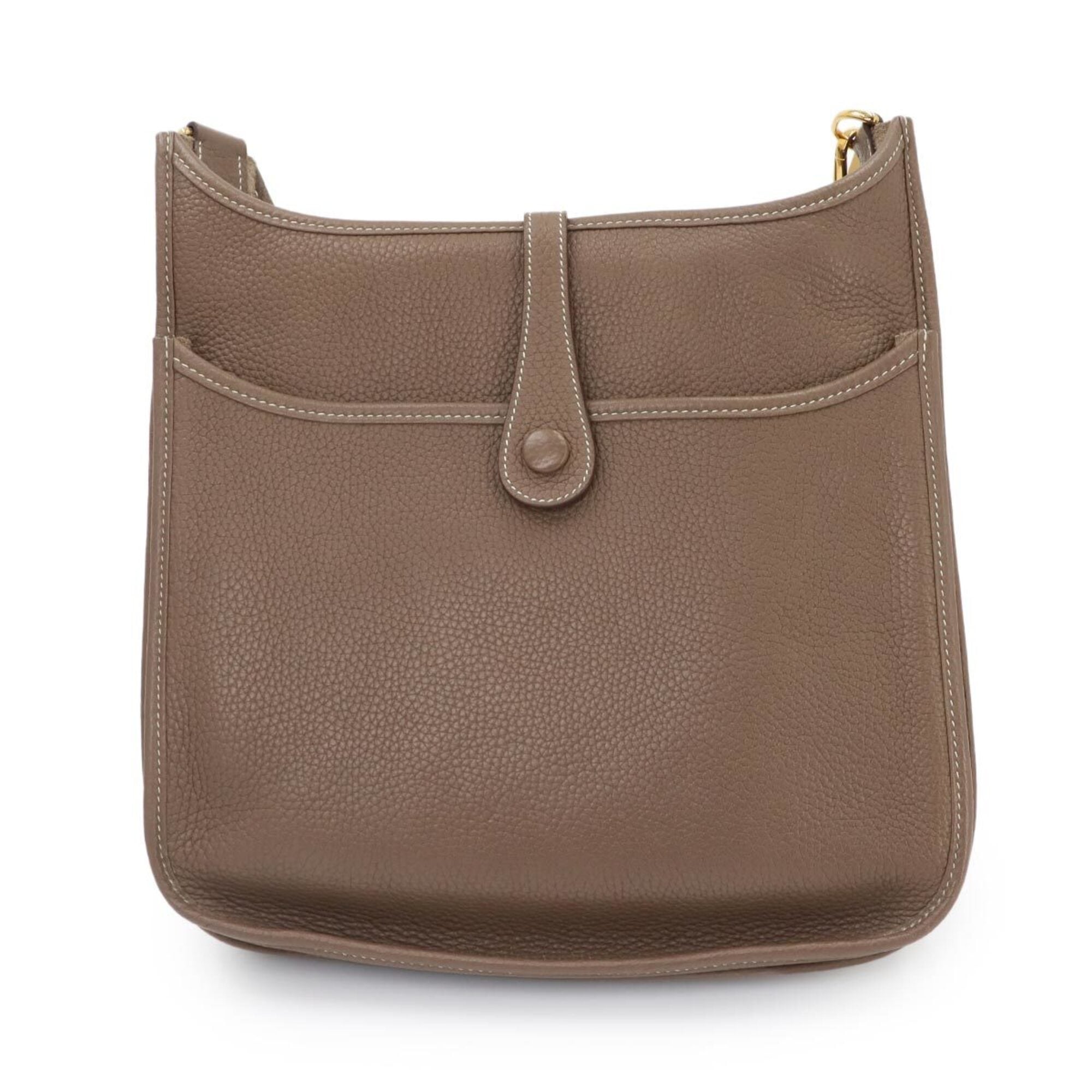 Hermes Evelyne 3 PM Shoulder Handbag, Taurillon Clemence Leather, Etoupe, D Stamp, Gold Hardware — Like New