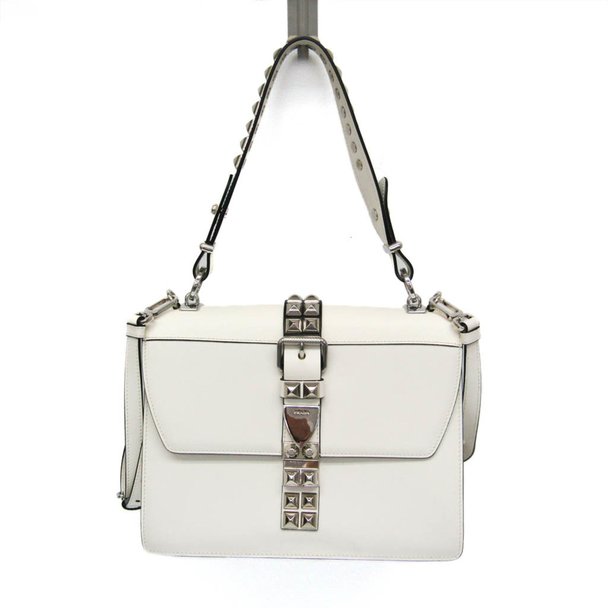 Prada Electra Studs 1BD120 Women's Leather Handbag,Shoulder Bag White — Like New