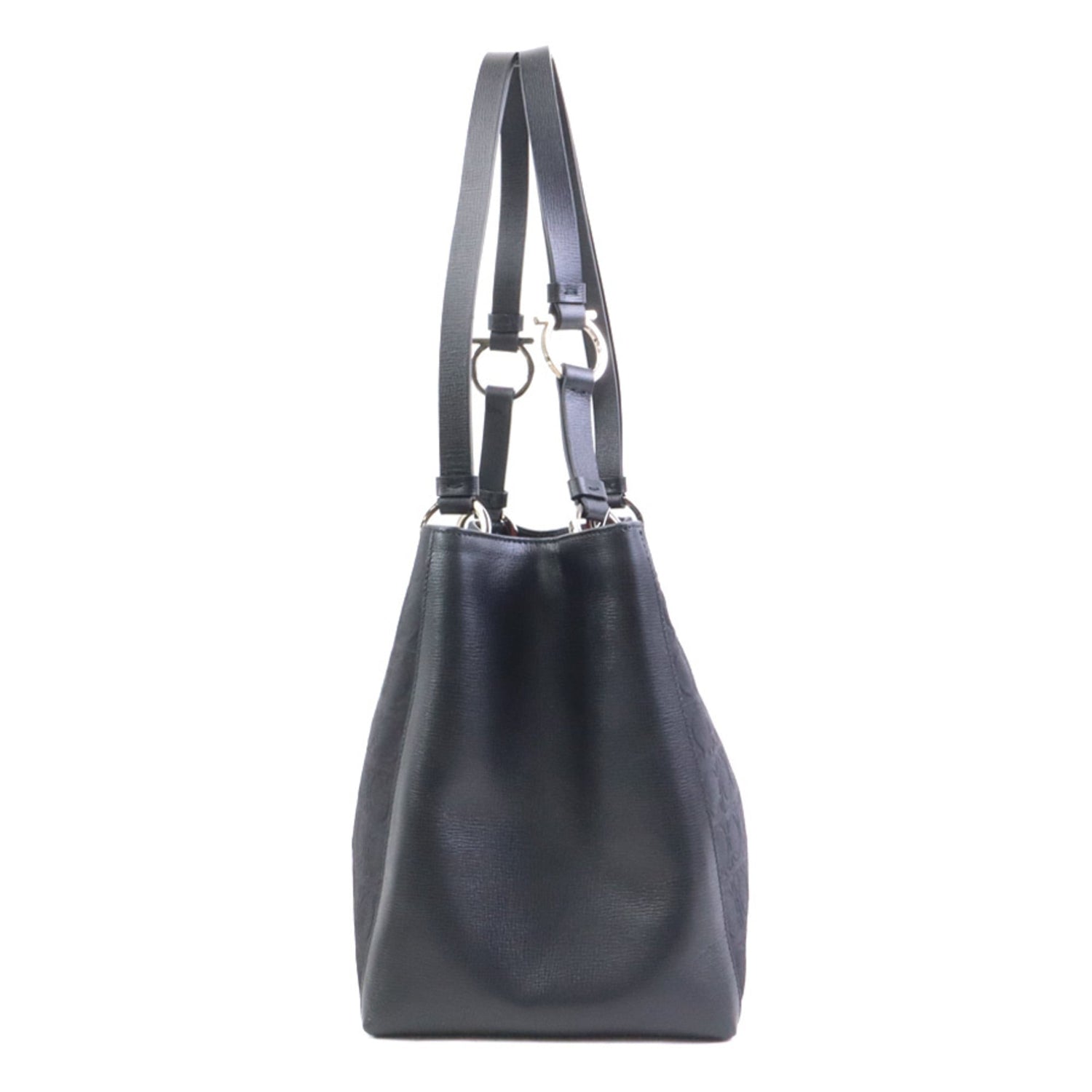 Salvatore Ferragamo shoulder bag, Gancini design, nylon canvas and leather, black, women's, 56672k