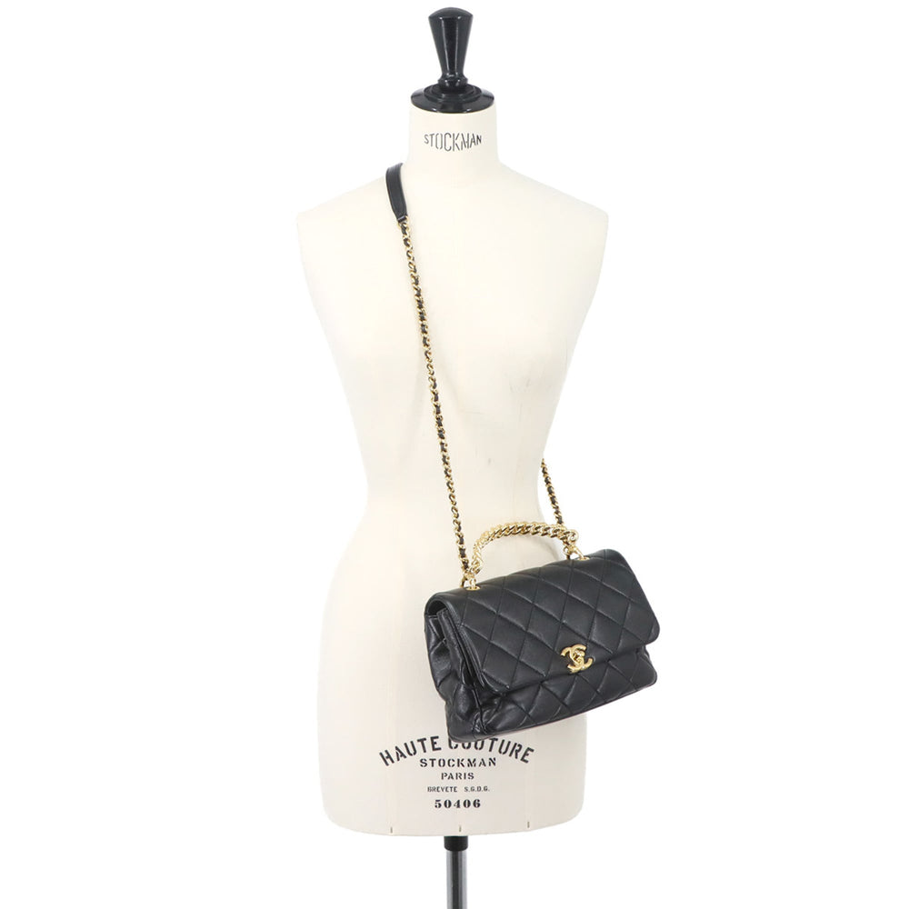 Chanel Matelasse 2-way Handbag/Shoulder Bag, Leather, Black, Gold Hardware — Like New