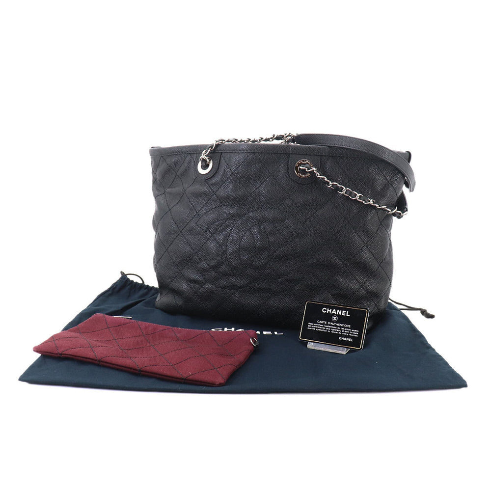 Chanel Matelasse Chain Tote Handbag, Caviar Leather, Black, A92754, Silver Hardware — Like New