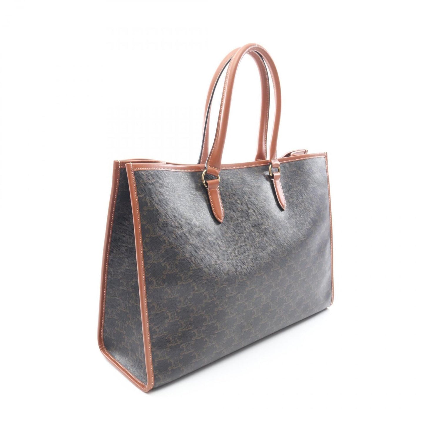 Celine Horizontal Cabas Triomphe Tote Bag Handbag, Coated Canvas Leather, Women's, Black/Brown, 197912
