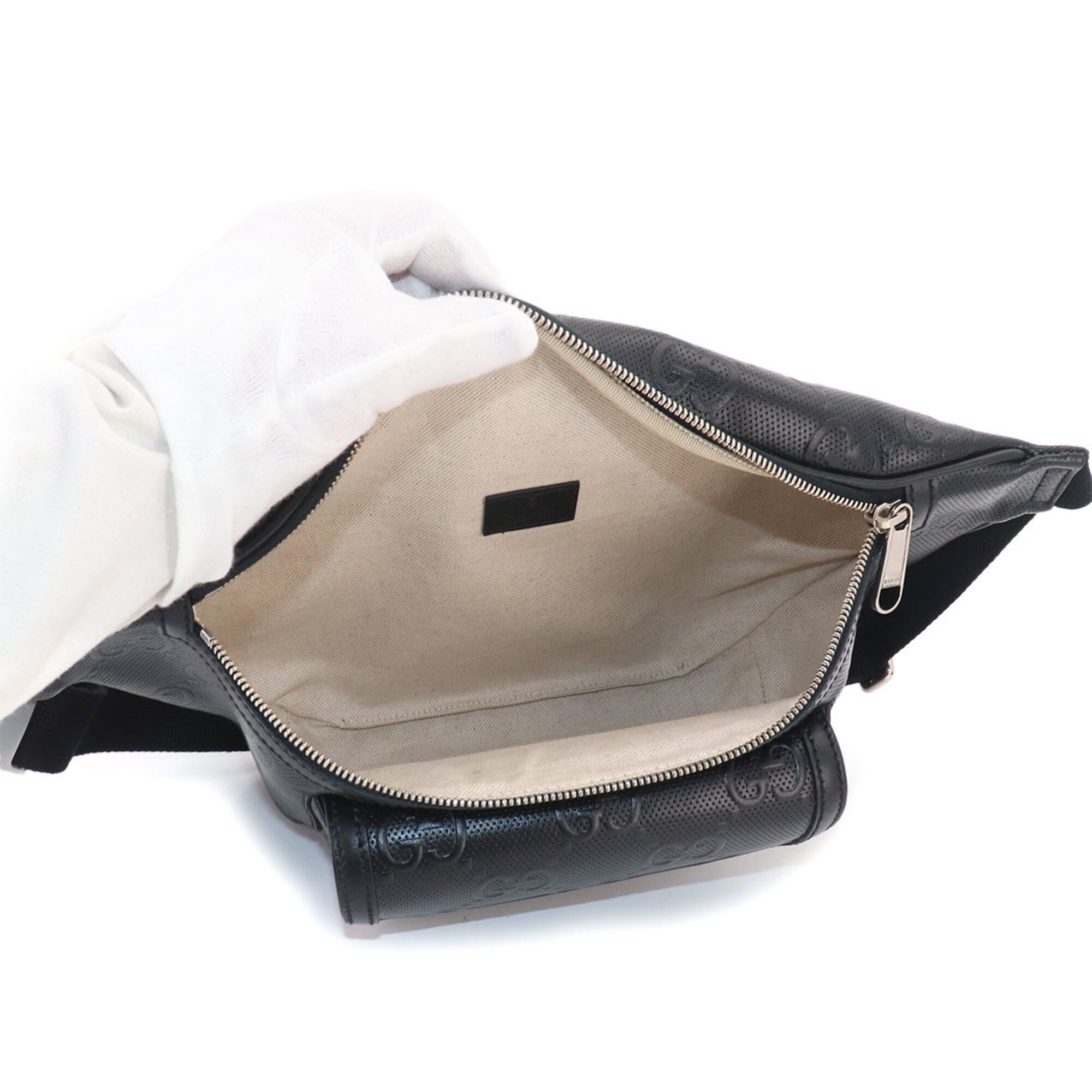 Gucci GG Embossed Belt Handbag, Leather, Black, 645093, Silver Hardware — New - Store Return