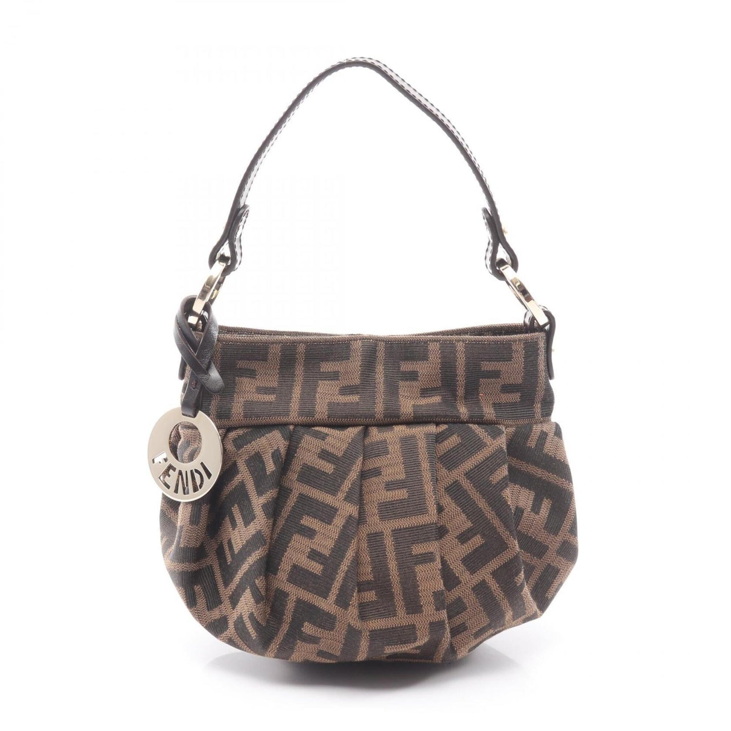 Fendi Zucca Handbag, Canvas and Leather, Women's, Brown, 8BK044