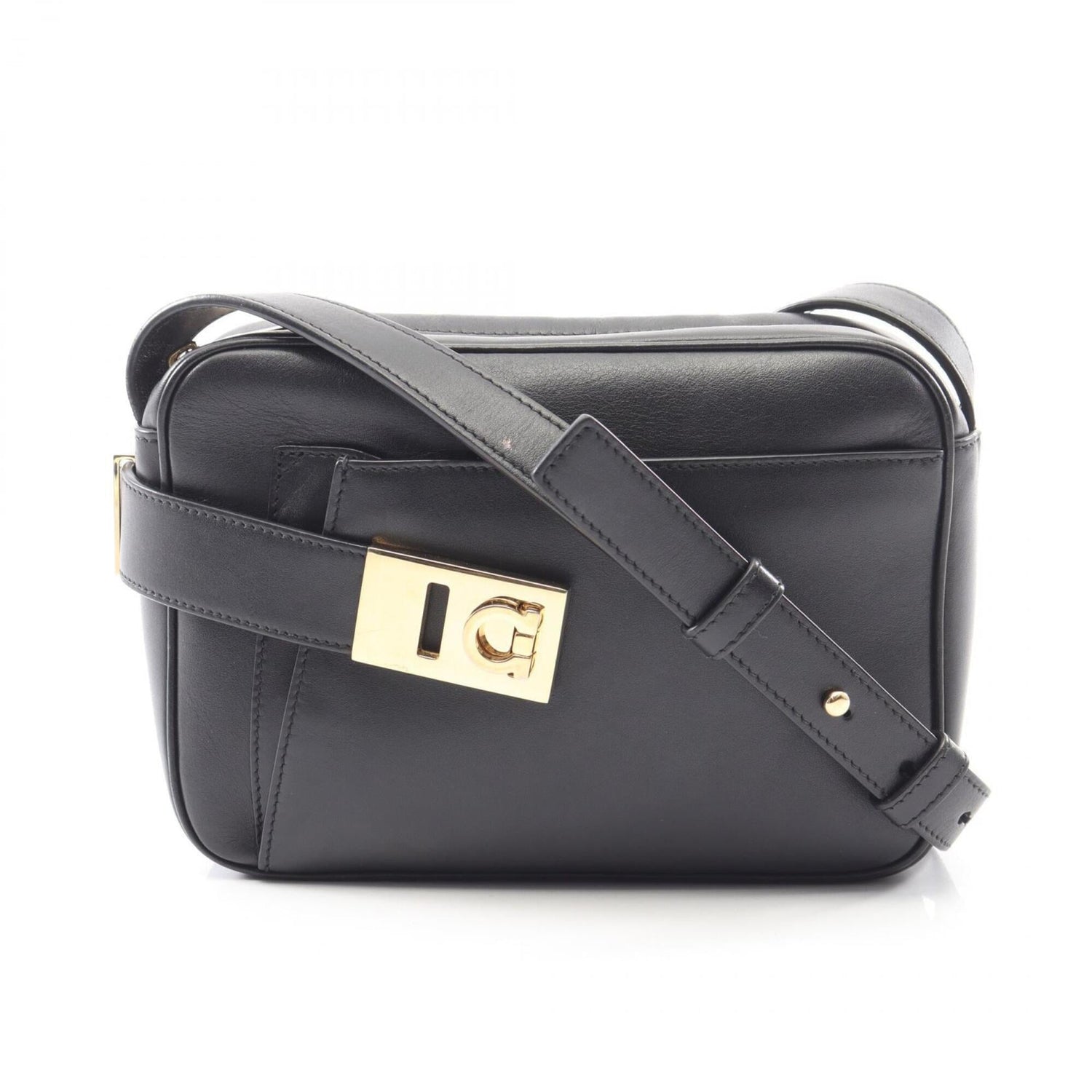 Salvatore Ferragamo Gancini Camera Bag, Shoulder Handbag, Leather, Women's, Black