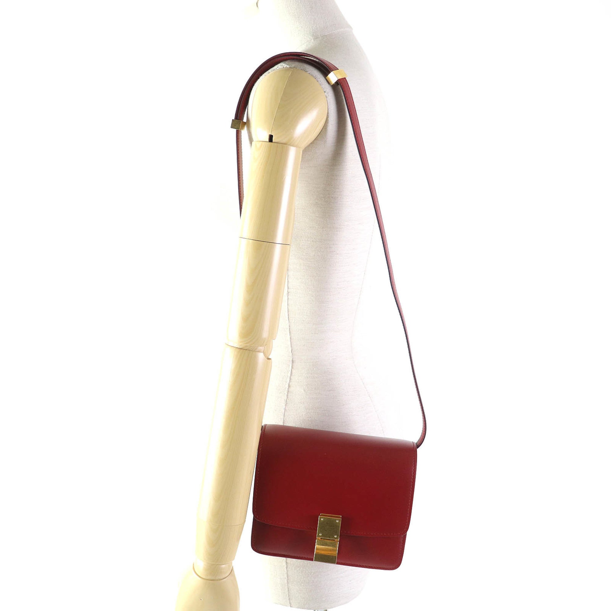 CELINE CLASSIC BOX Small (189183DLS) Classic Box Leather Shoulder Bag in Red with Gold Hardware and Dust Bag, Made Italy — Like New