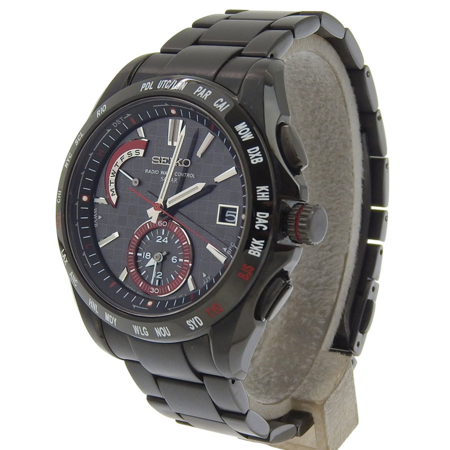Seiko Brightz Watch, Yu Darvish Model 8B54-0AA0, Stainless Steel, Black, Solar Powered, Radio Controlled, Multi-Hand Analog, Black Dial, Brights, Men's Watch