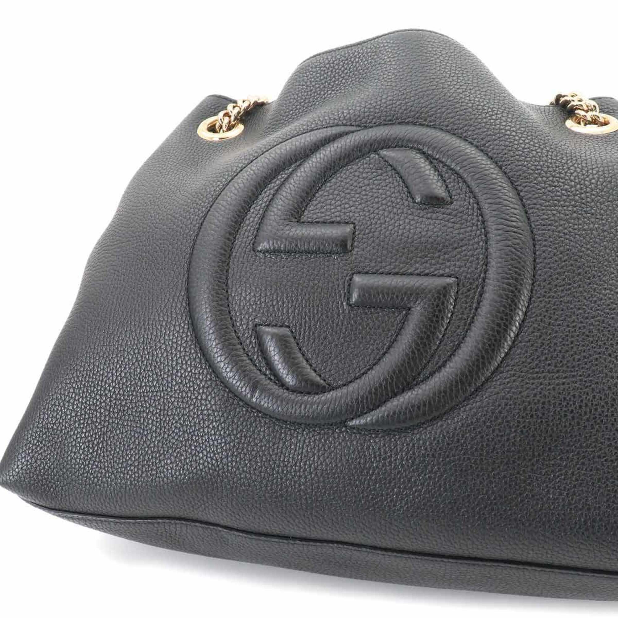 Gucci Interlocking G Soho Chain Tote Handbag, Leather, Black, 536196 — Like New
