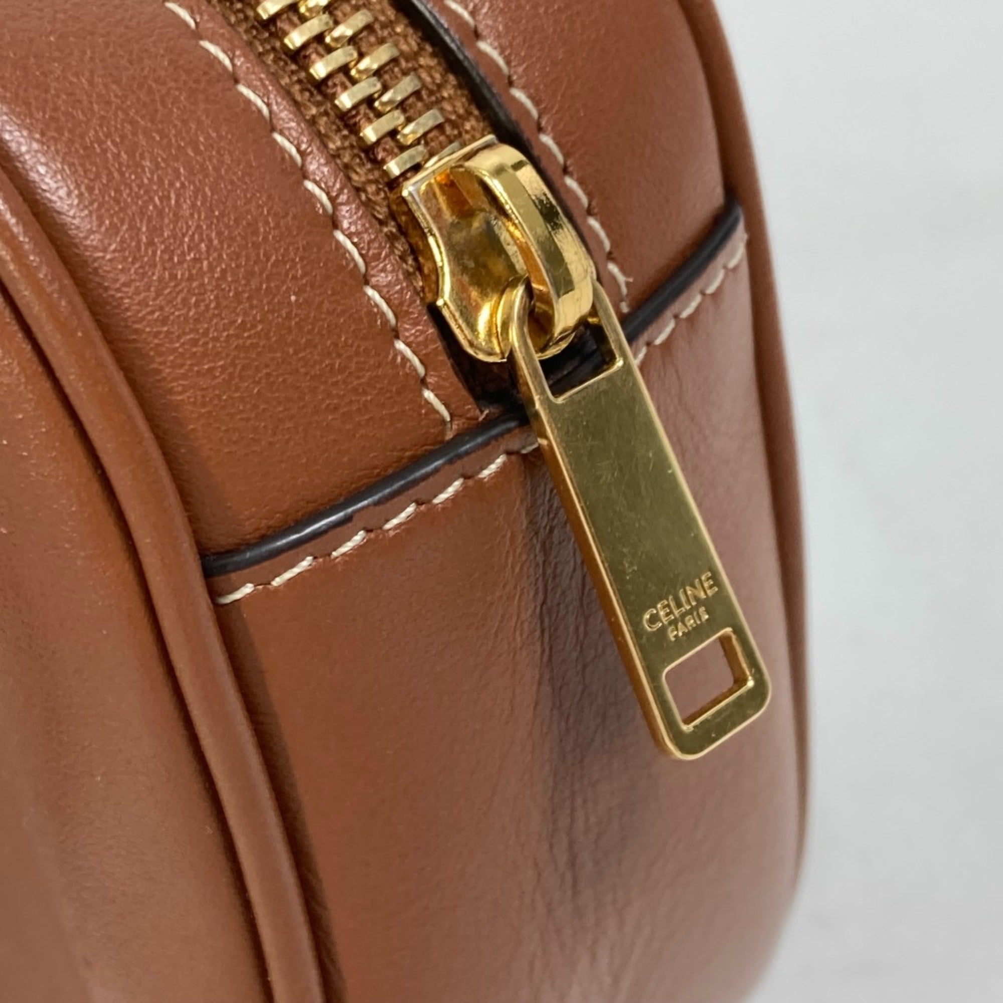 CELINE 2WAY Hand Bag Pochette Bag Crossbody Shoulder Bag Brown Gold — Like New