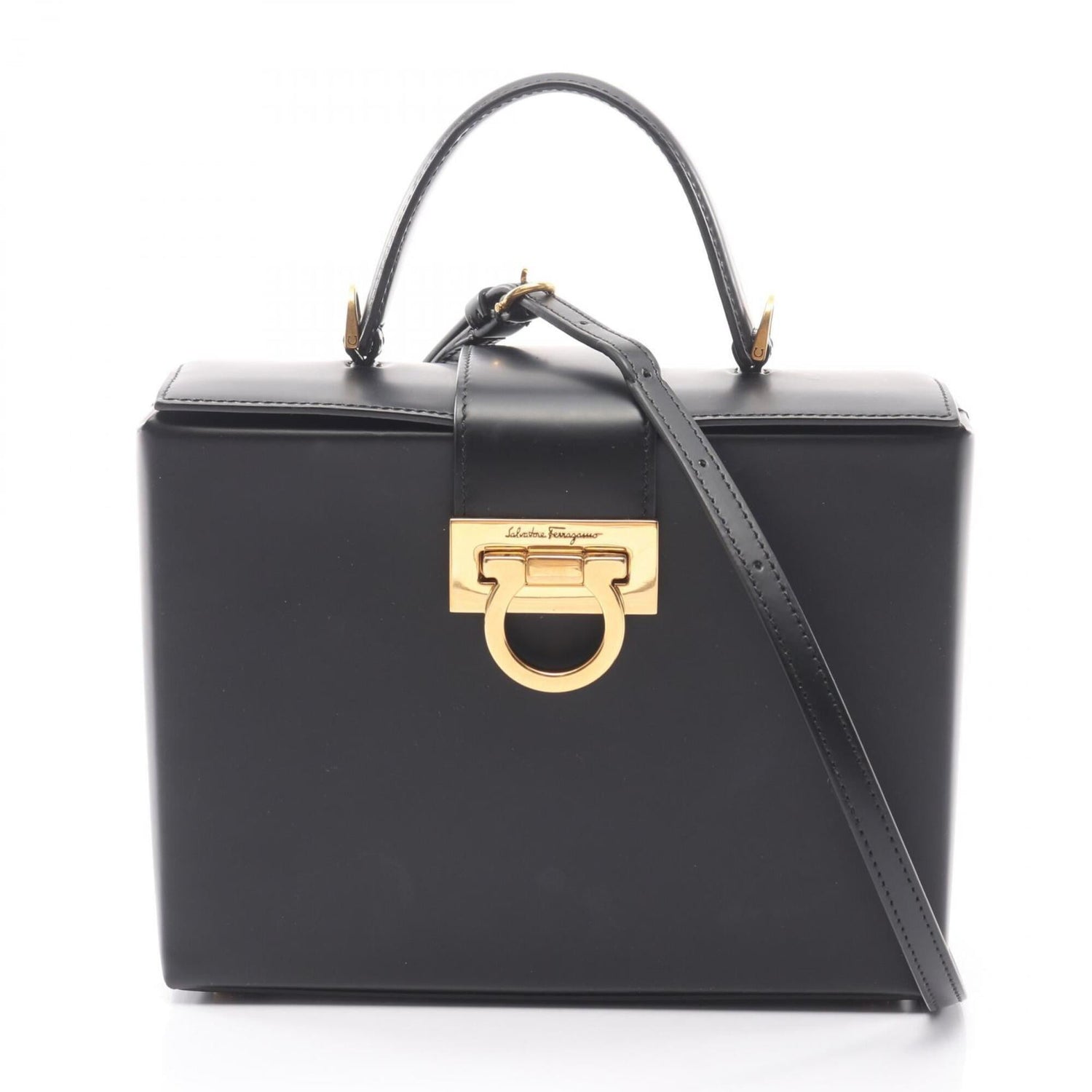 Salvatore Ferragamo Gancini 2-Way Handbag, Leather, Women's, Black