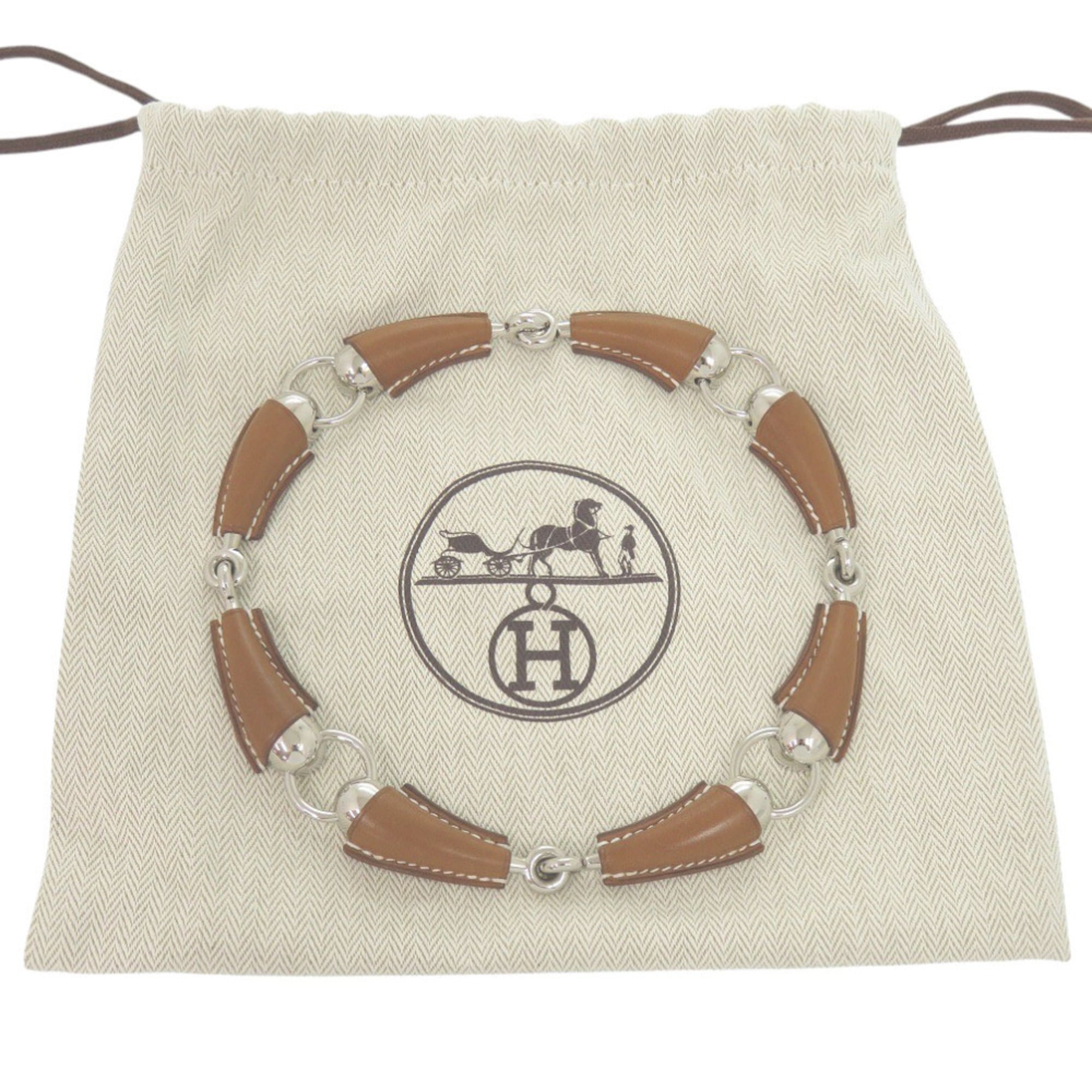 Like new Hermès Epure Equestre Vaubarenia/Fauve metal necklace with silver hardware and a W stamp (made in 2024). Brown choker necklace, item number 0415. This HERMES is for women — Like New