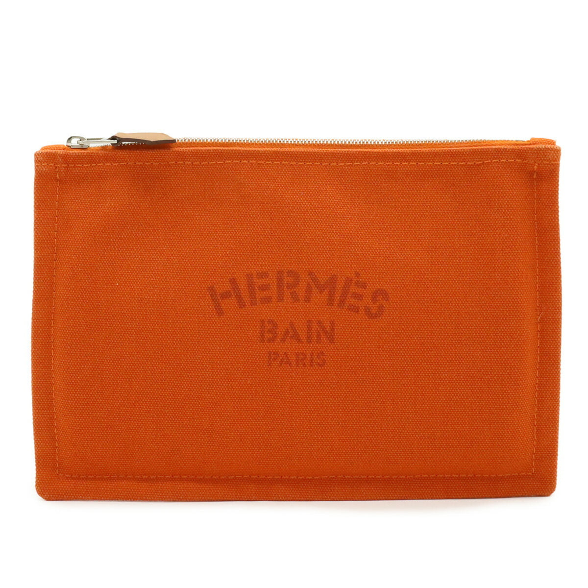 HERMES New Yachting PM Flat Pouch Handbag Canvas Leather Orange — Like New