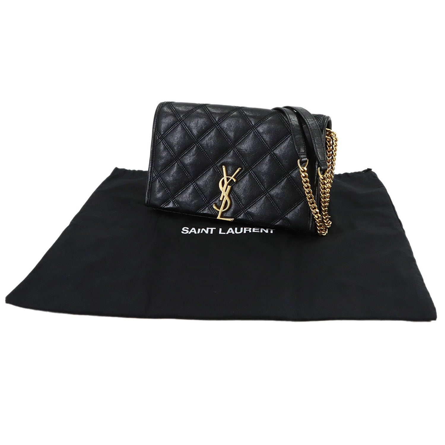 Saint Laurent Becky Chain Wallet, Long Leather, Black, 585031