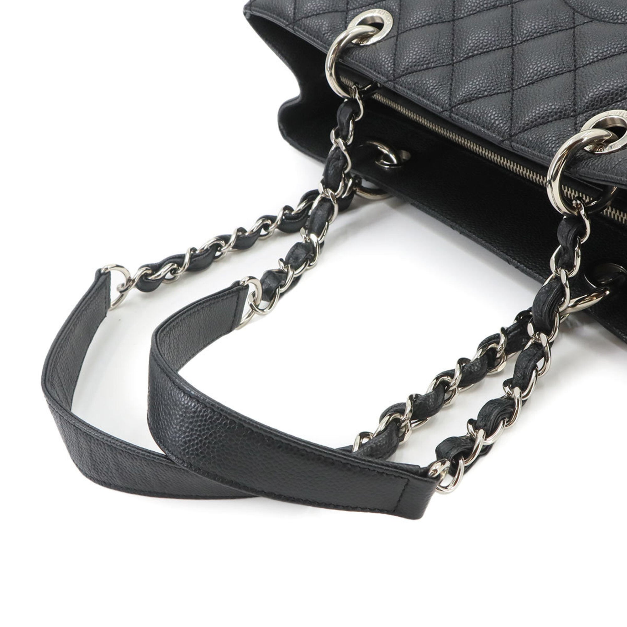 Chanel Matelasse Grand Chain Tote Handbag GST Caviar Leather Black A50995 — Like New