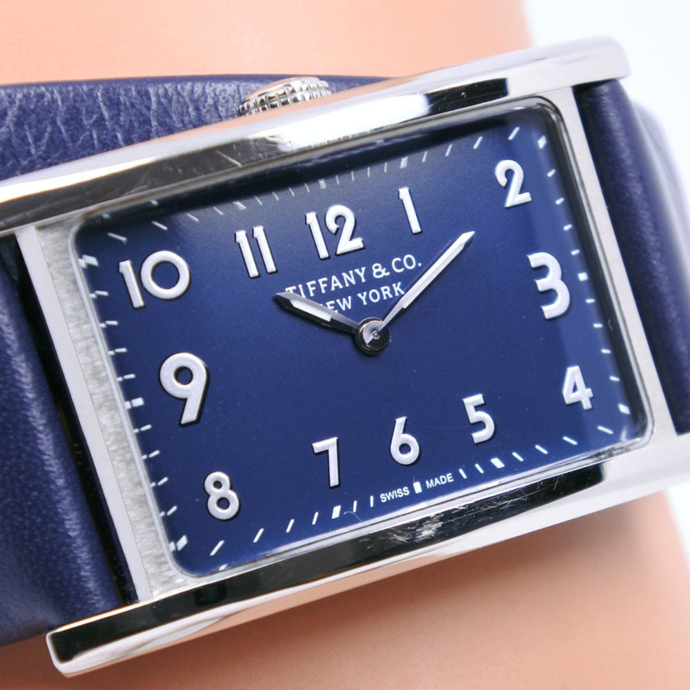 TIFFANY&Co. Tiffany East West Mini 36668694 Stainless Steel x Leather Navy Quartz Analog Display Women's Dial Watch — Very Good