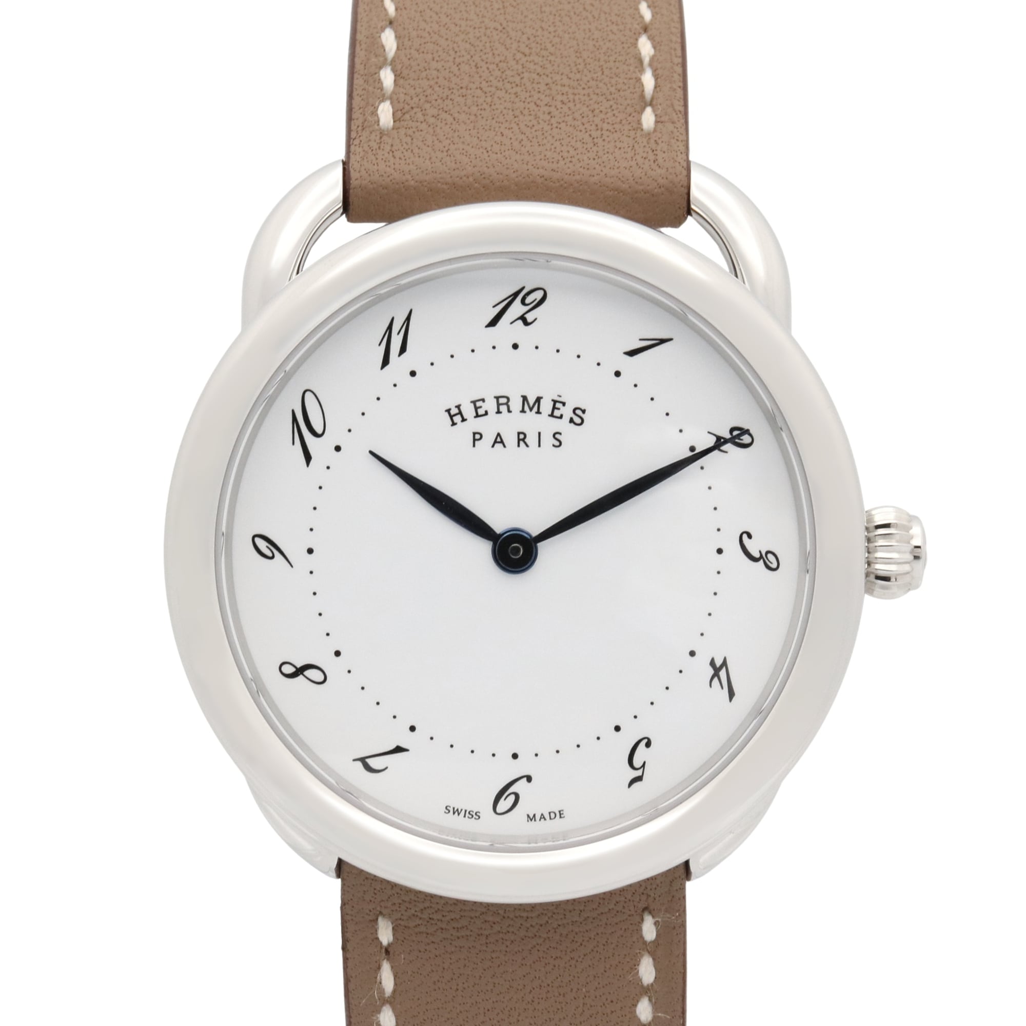 Hermes Arceau watch, stainless steel, leather strap, boys' size, white, AR5.510 — Very Good
