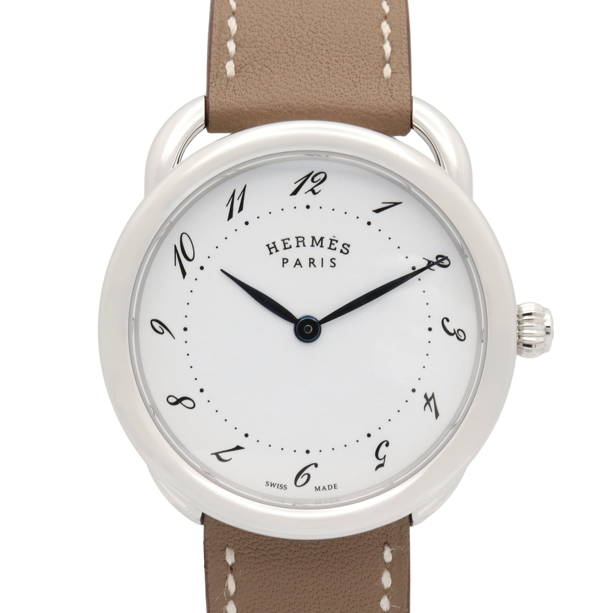 Hermes Arceau watch, stainless steel, leather strap, boys' size, white, AR5.510 — Very Good