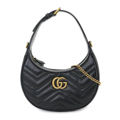 Gucci GG Marmont Half Moon Shaped Mini 2-way Hand/Shoulder Handbag, Leather, Black, 699514 — New - Store Return