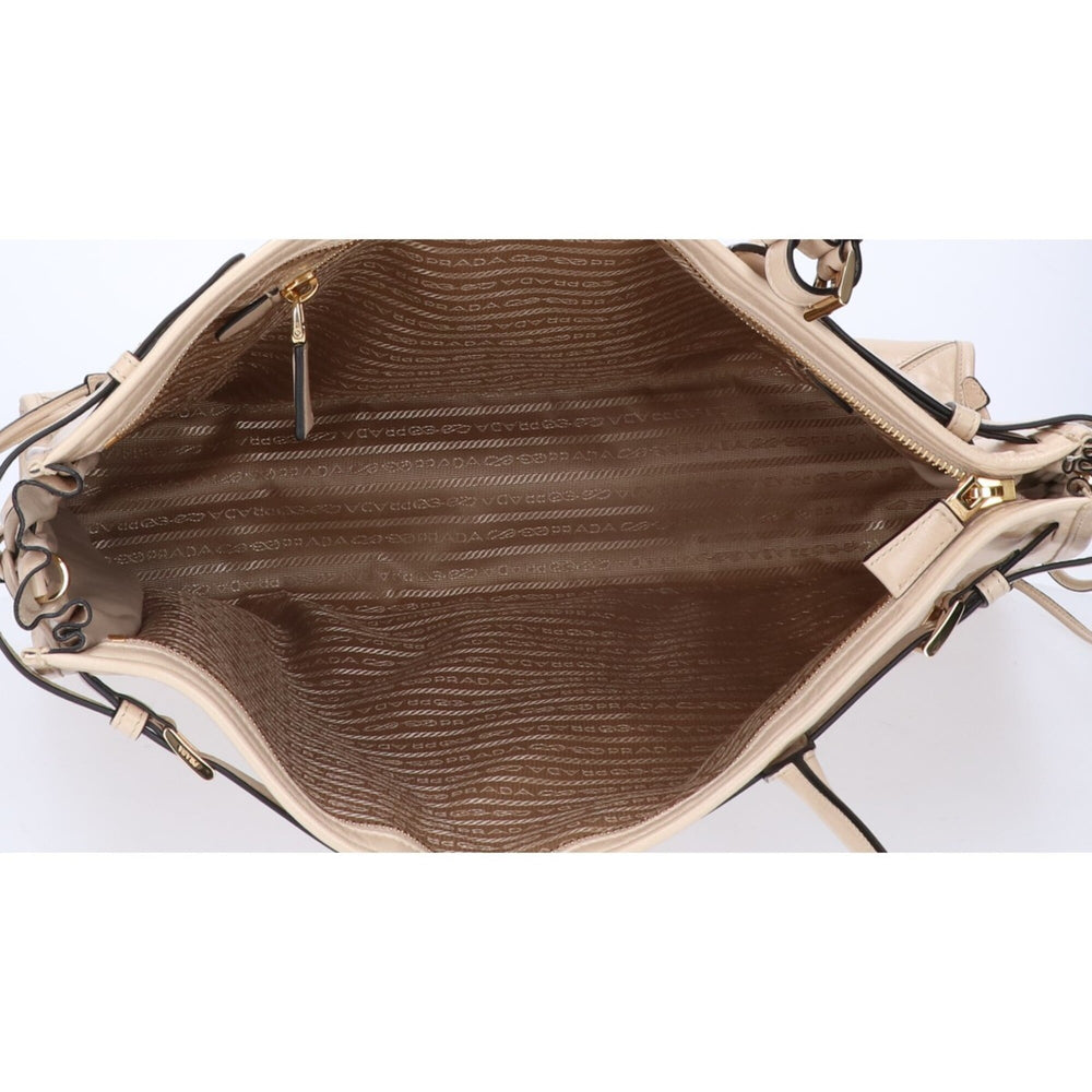 PRADA 1BA439 Bonnie Extra Large Nappa Leather Handbag with Strap - Travertine Women's — Like New