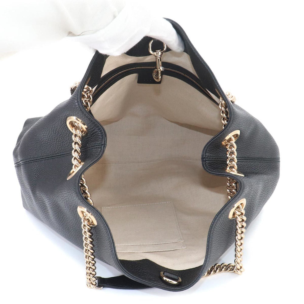 Gucci Interlocking G Soho Chain Tote Handbag, Leather, Black, 536196 — Like New