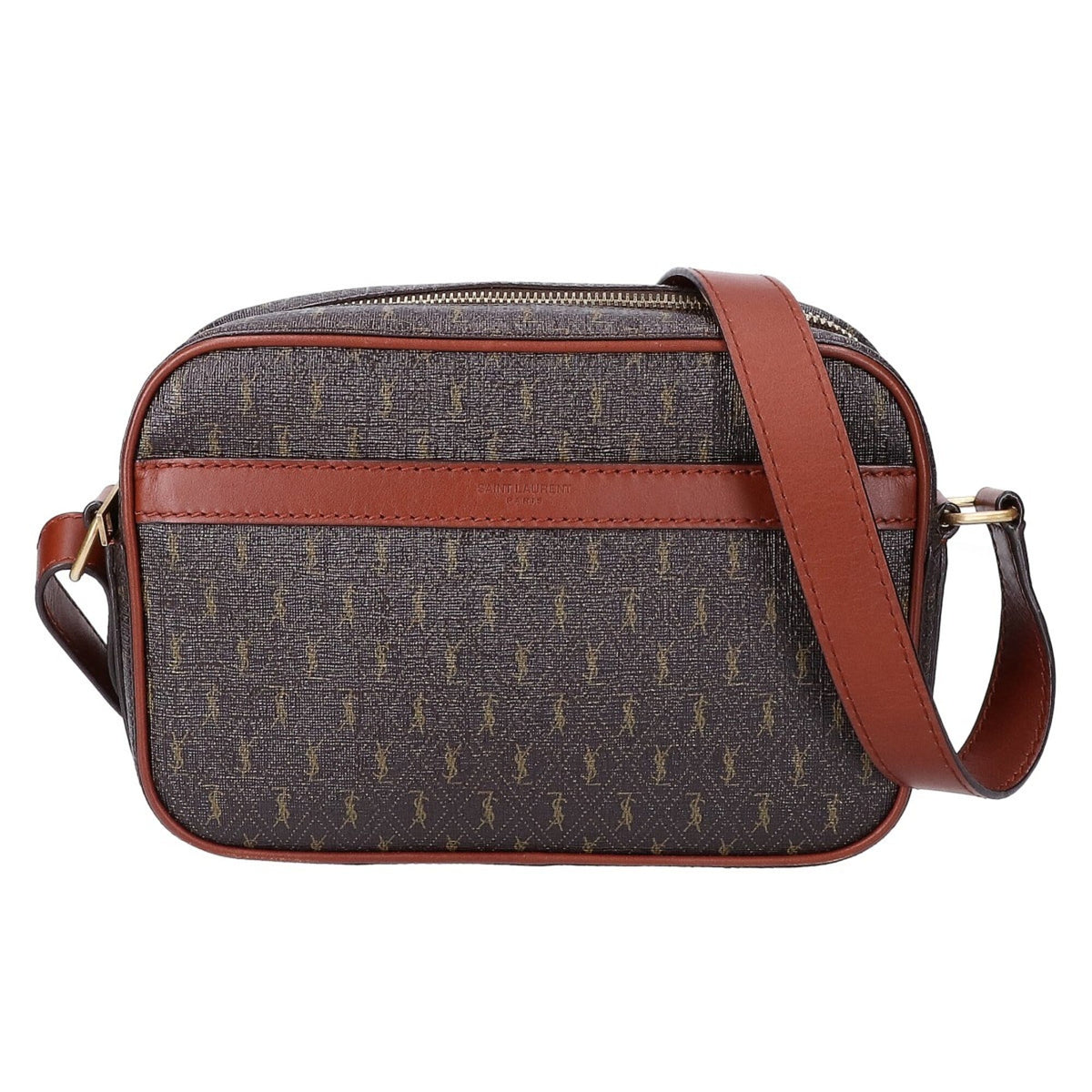 Yves Saint Laurent SAINT LAURENT PARIS 669957 Le Monogram Coated Canvas x Smooth Calf Camera Bag Shoulder Dark Brown Gold Hardware Women's — Like New