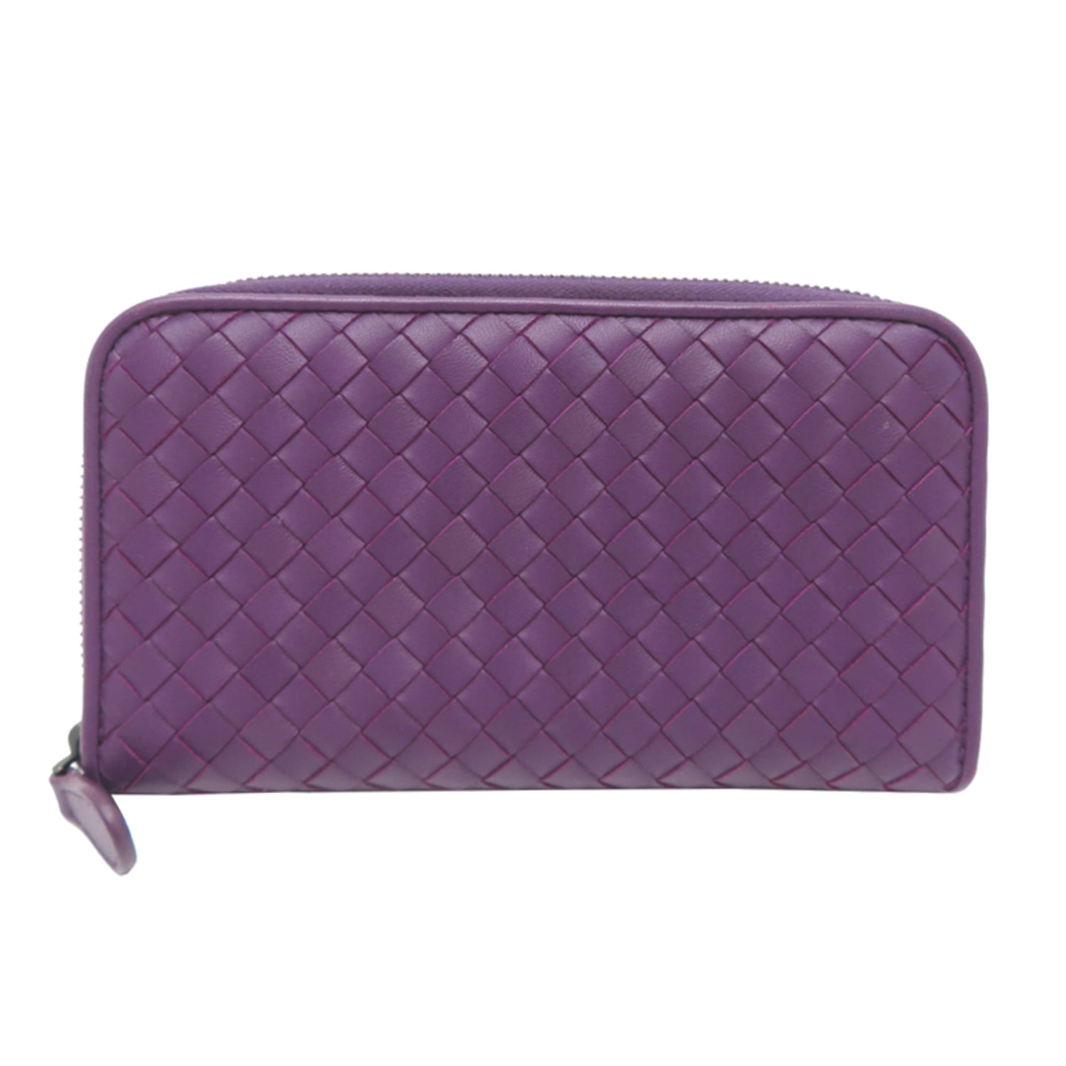 Bottega Veneta Intrecciato Round Zipper Long Wallet for Women and Men, Leather, Purple