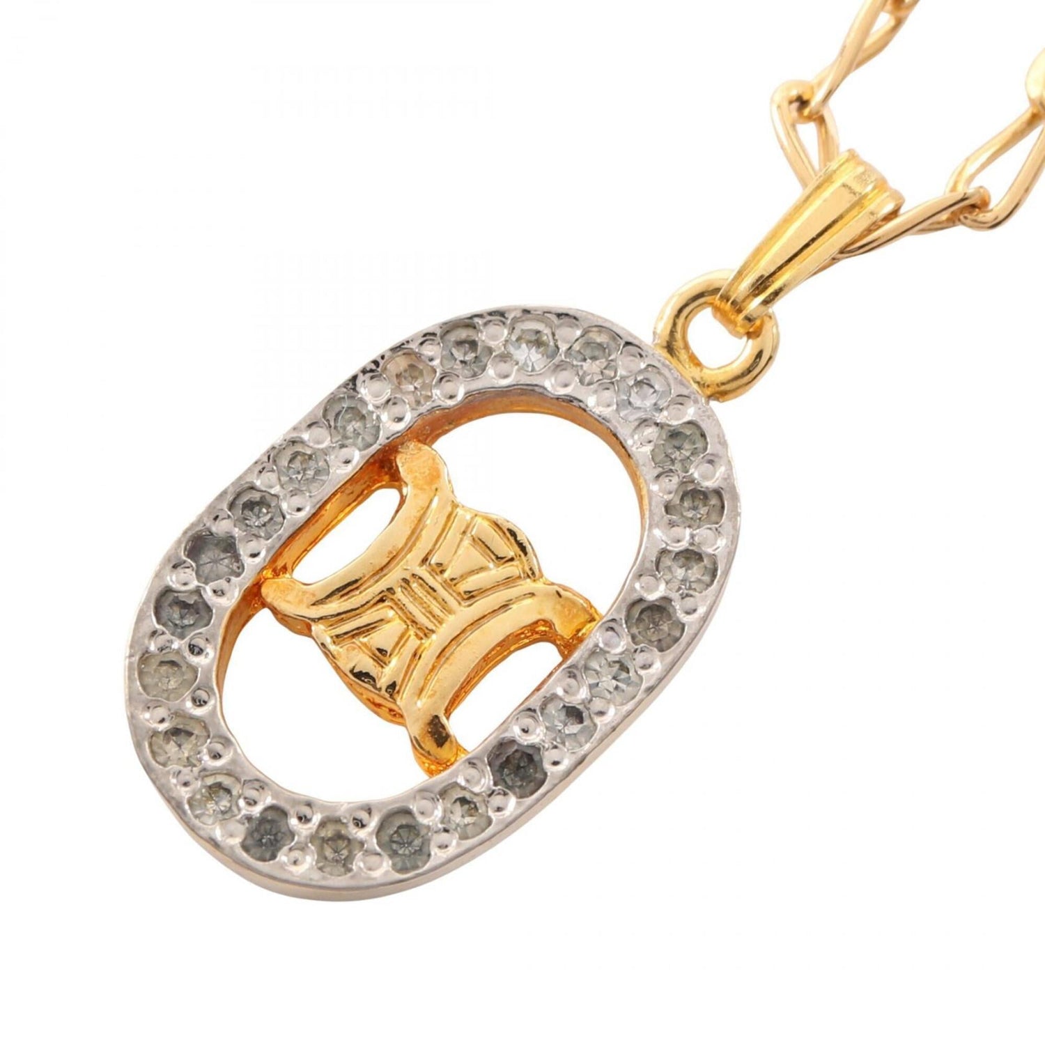 Celine Triomphe Necklace, Gold Plated (GP), Rhinestone, Women's, Tone, Clear Tone