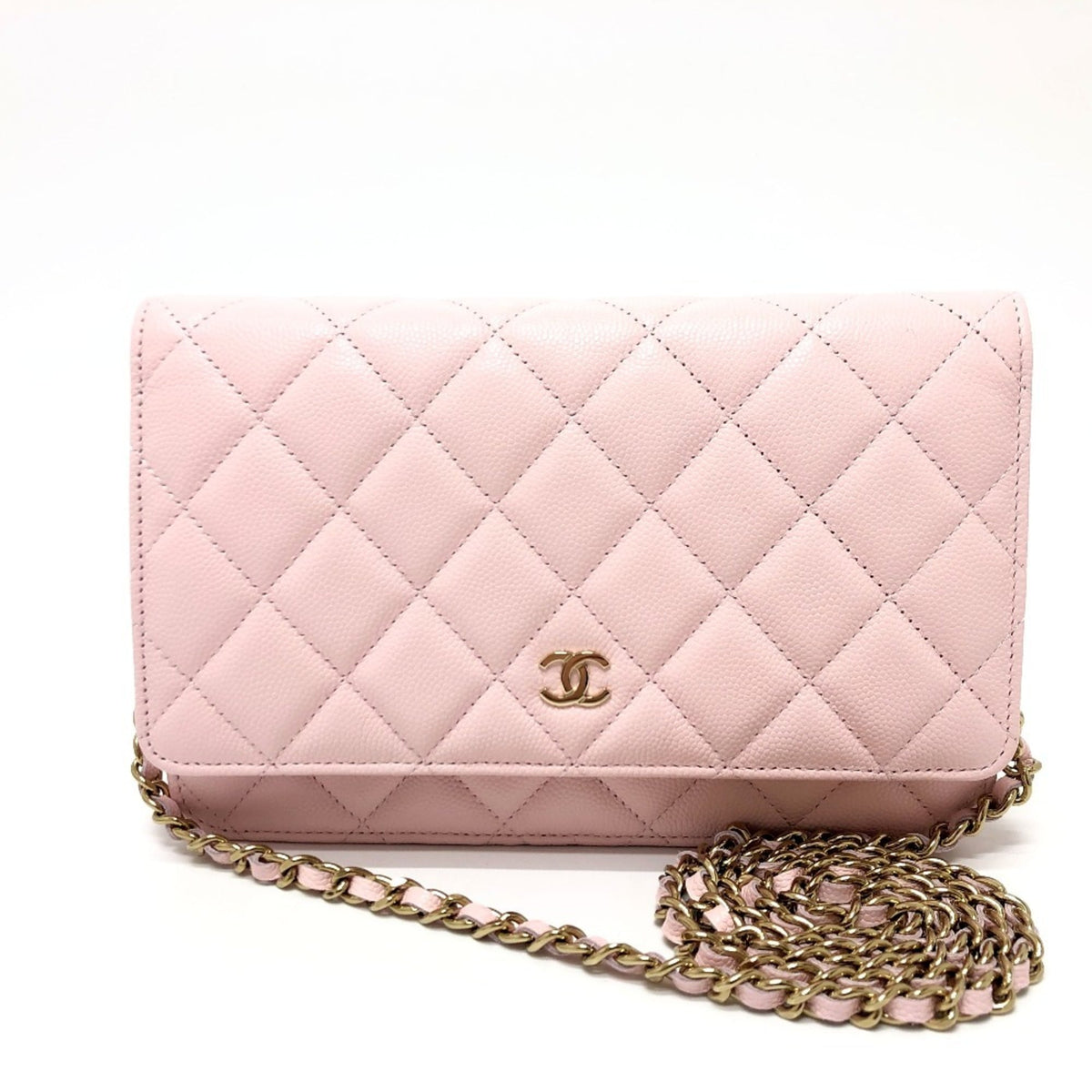 CHANEL AP0250 Coco Mark CC Chain Wallet Long Pouch Pochette Shoulder Bag Caviar Skin Women's Pink — New - Store Return