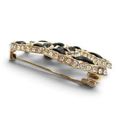 CHANEL B23P Coco Mark Lambskin Rhinestone Brooch, Black with Gold Hardware, Made in Italy, Women's, Very Popular — Like New