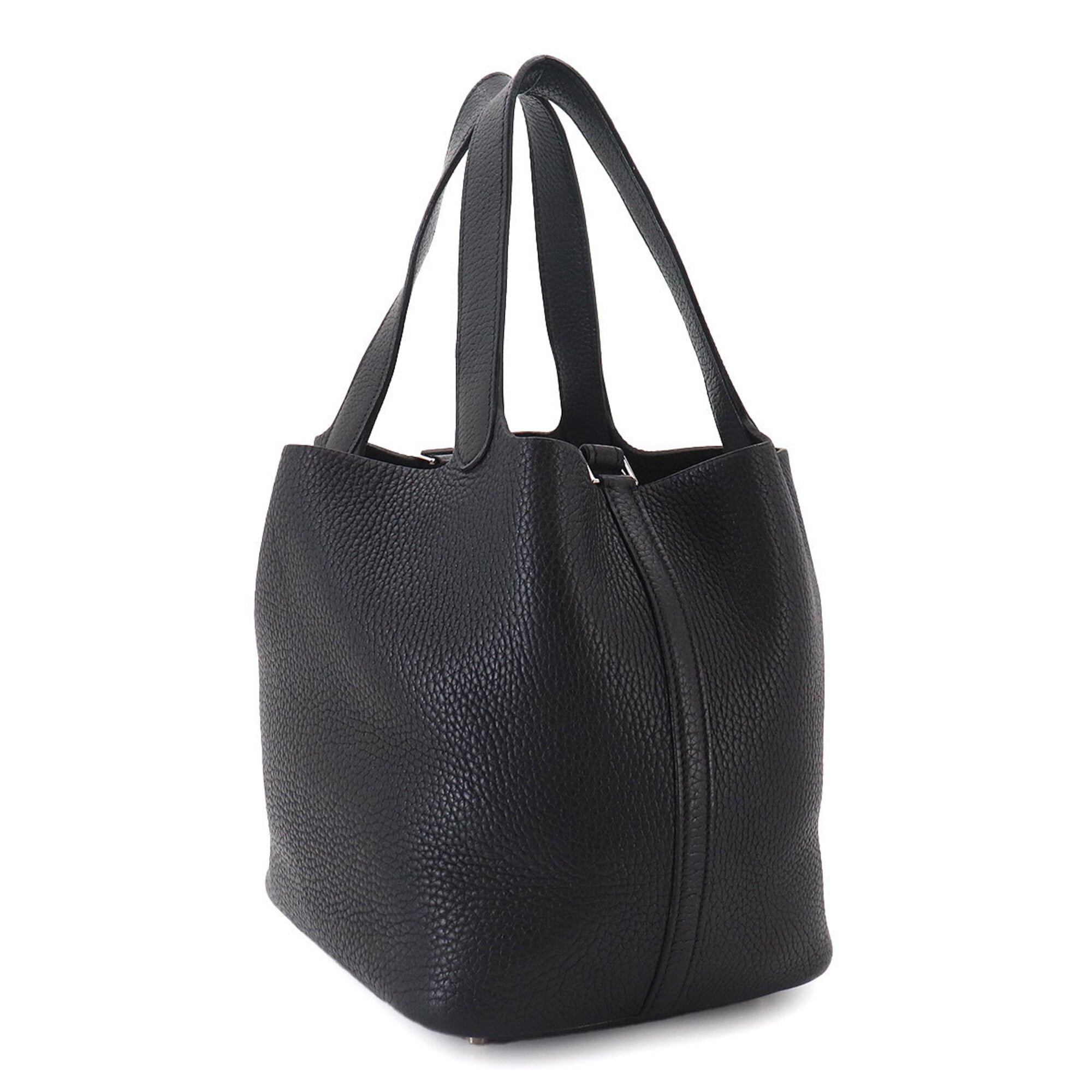 Hermes Picotin MM Handbag, Taurillon Clemence Leather, Black, Silver Hardware — Like New