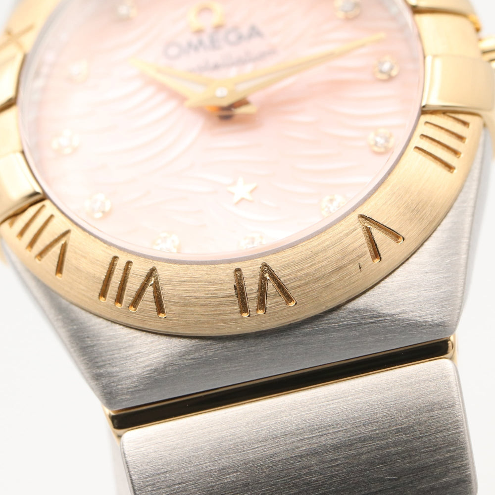 Omega Constellation 12-Diamond Watch, 18K Yellow Gold Stainless Steel, Diamond, Ladies', Pink Tone, Mother-of-Pearl, 123.20.24.60.57.004 — Very Good