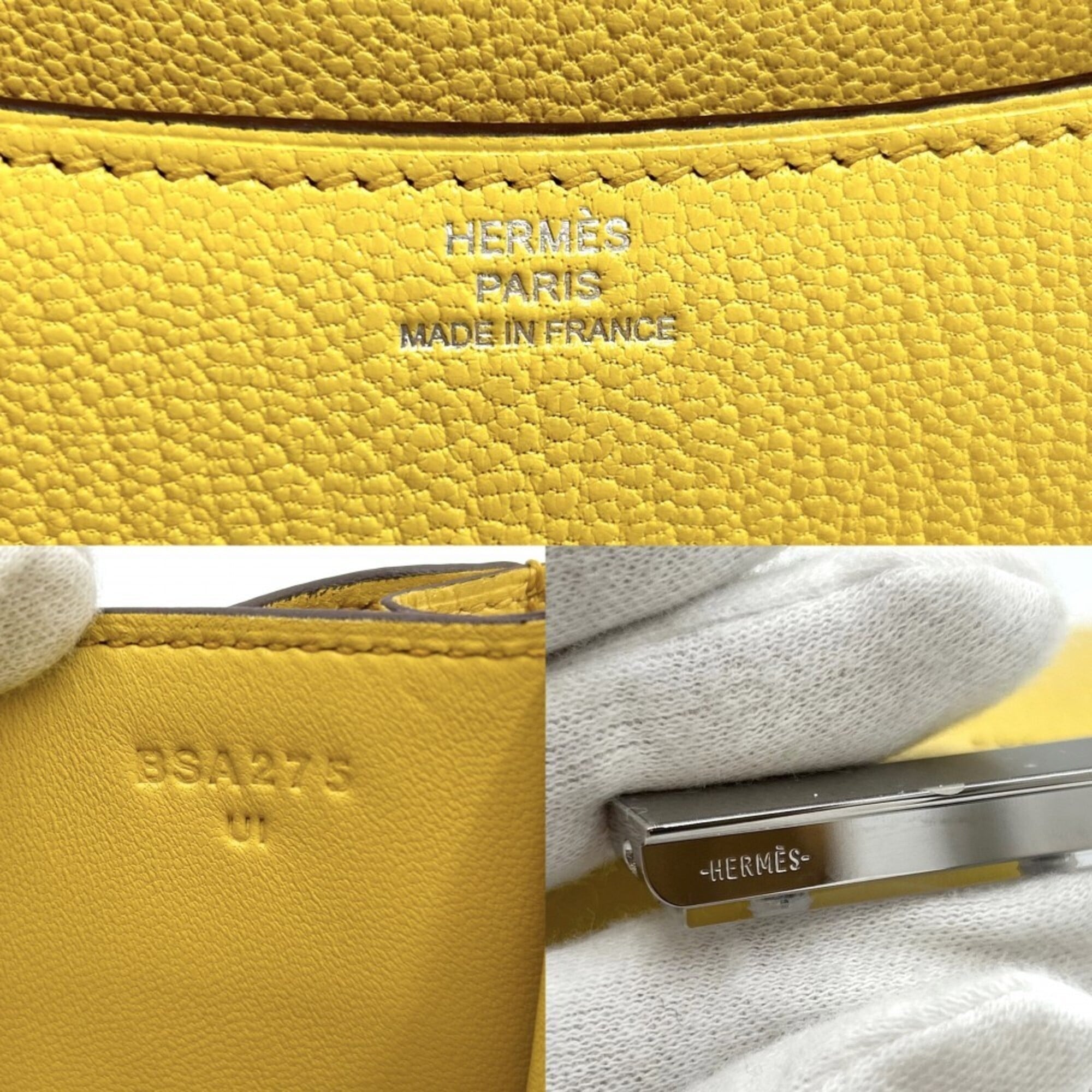 Hermes Constance 3 Mini Shoulder Bag for Women, Bag, Crossbody Leather, HERMES B Stamp, Chevre Yellow Silver Hardware, 2023 Model — Like New