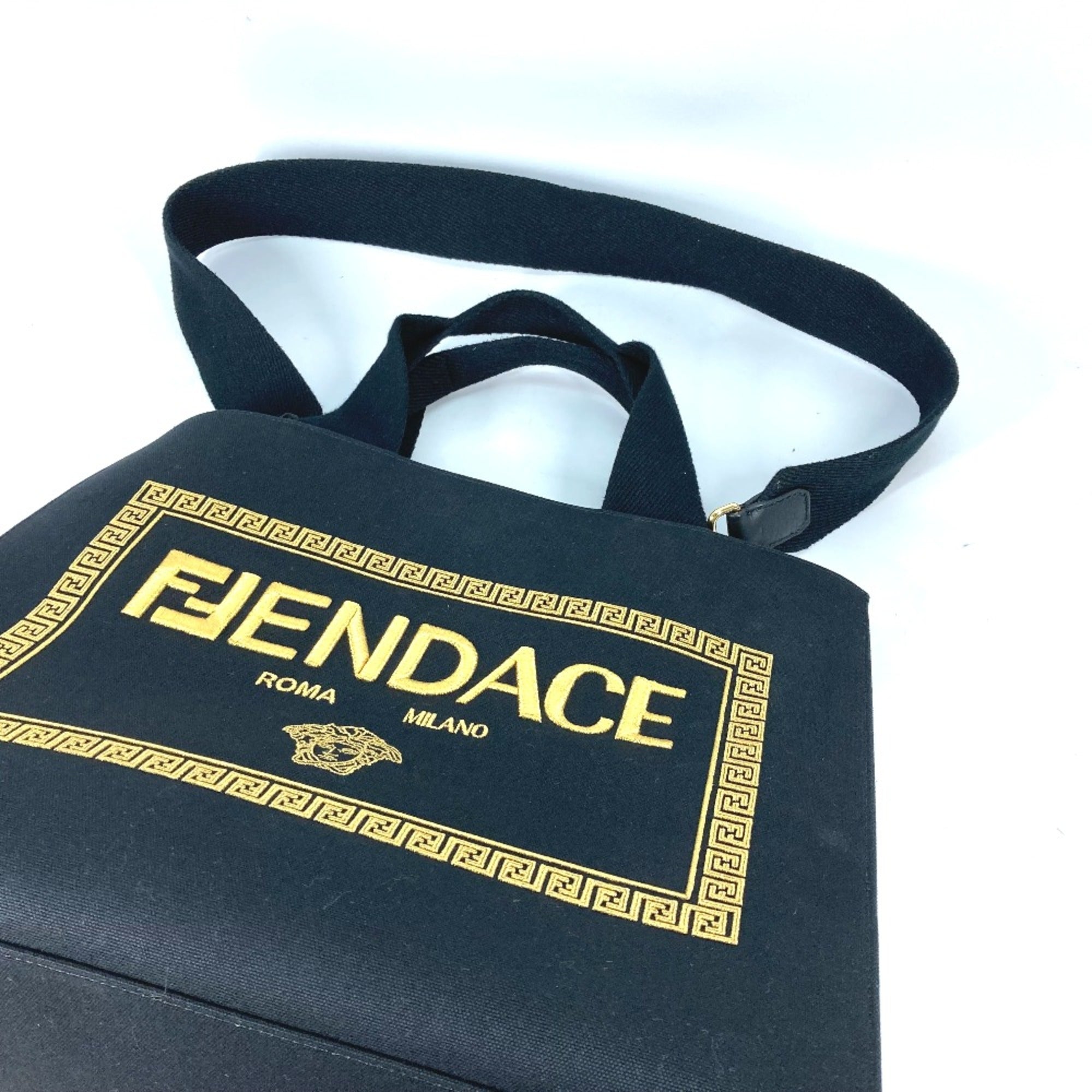 Fendi 8BH395 VERSACE collaboration 2WAY Tote Bag Crossbody Shoulder Bag Black Gold — Like New