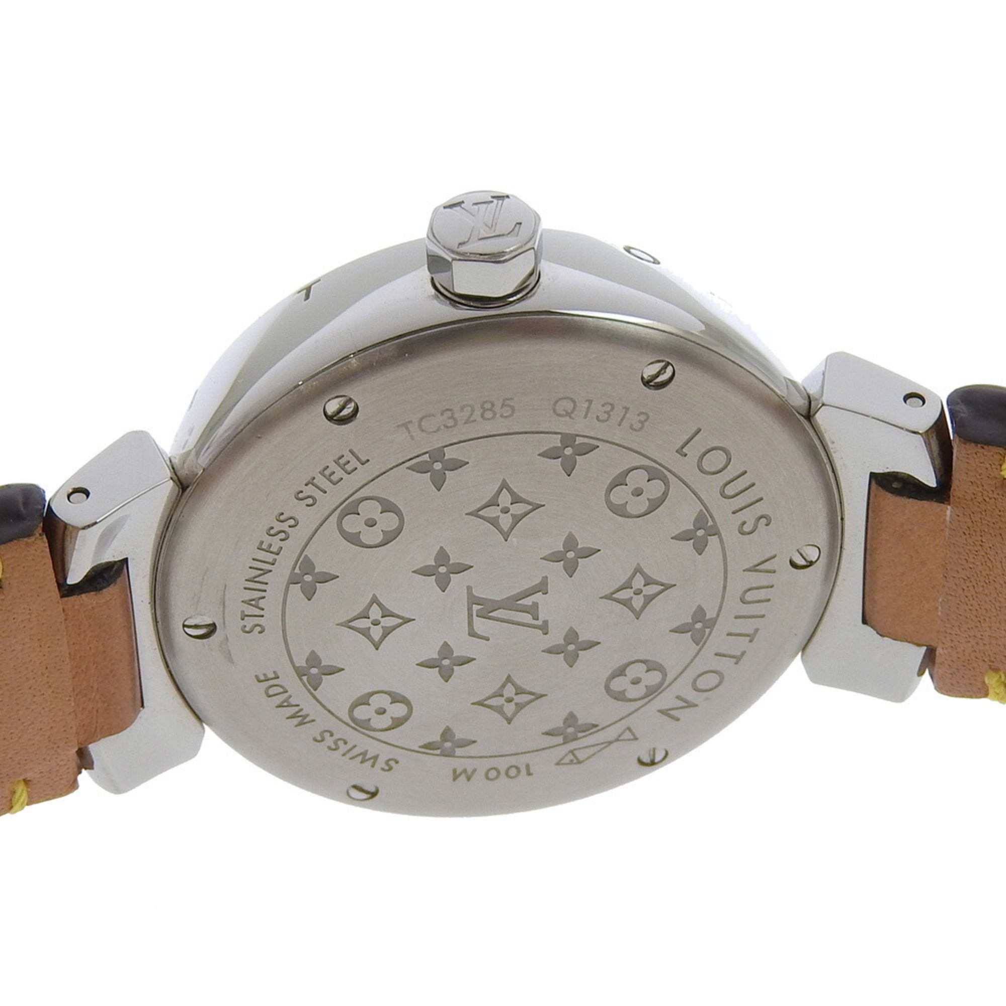 Louis Vuitton Tambour Watch Q1313 Stainless Steel x Monogram Canvas Quartz Analog Display White Dial Women's — Very Good