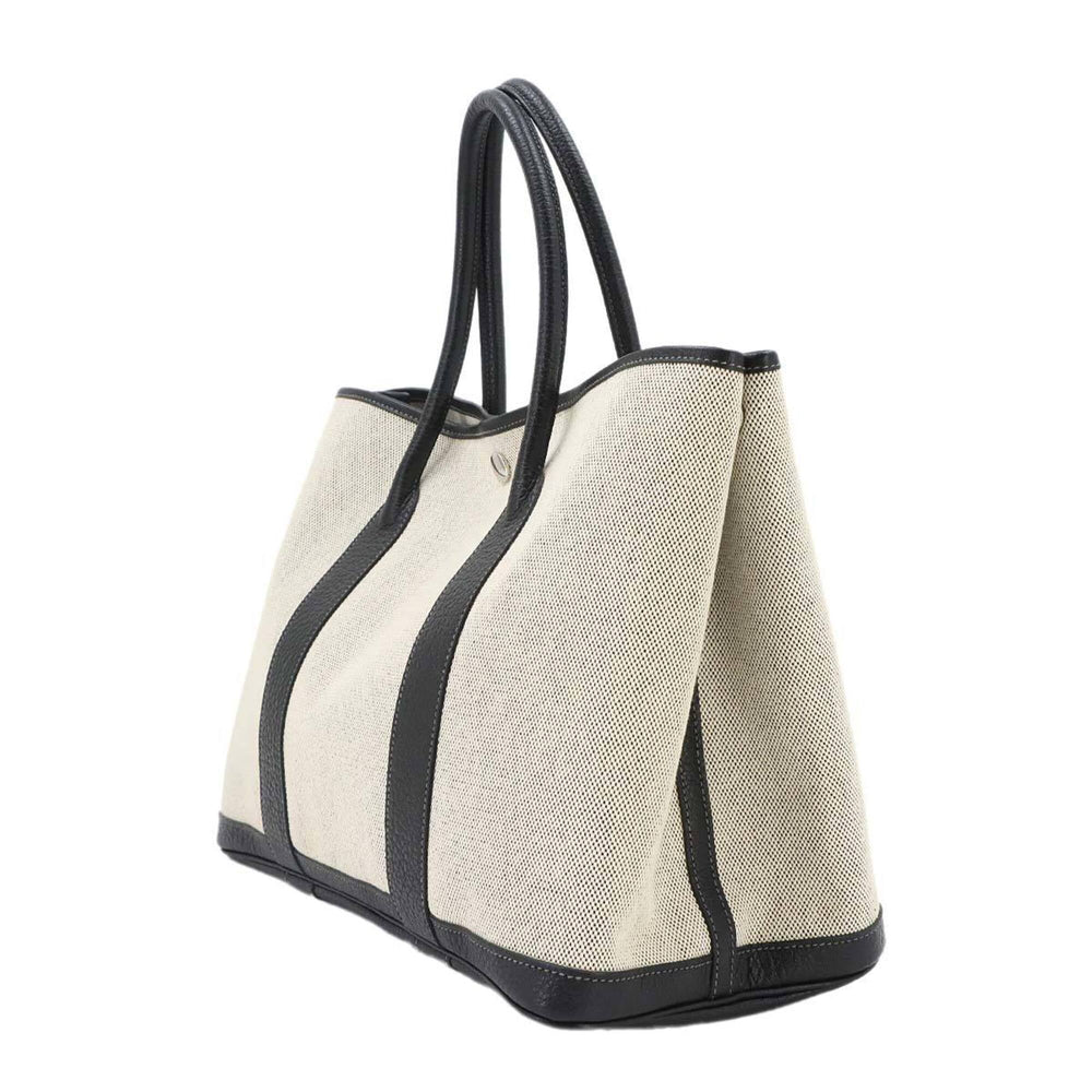 Hermes Garden 36 PM Tote Handbag, Toile H Leather, Black/Gray, □J Stamp, Party — Like New