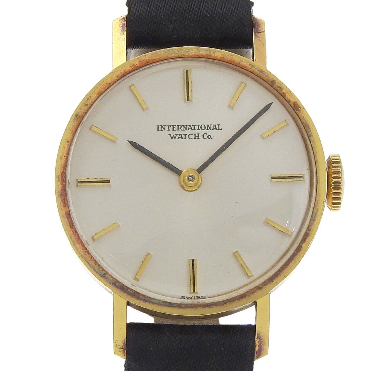 International Watch Company (IWC) Vintage Watch, Caliber 41, 18K Yellow Gold x Leather Strap, Manual Winding, Analog Display, Silver Dial, Ladies'.