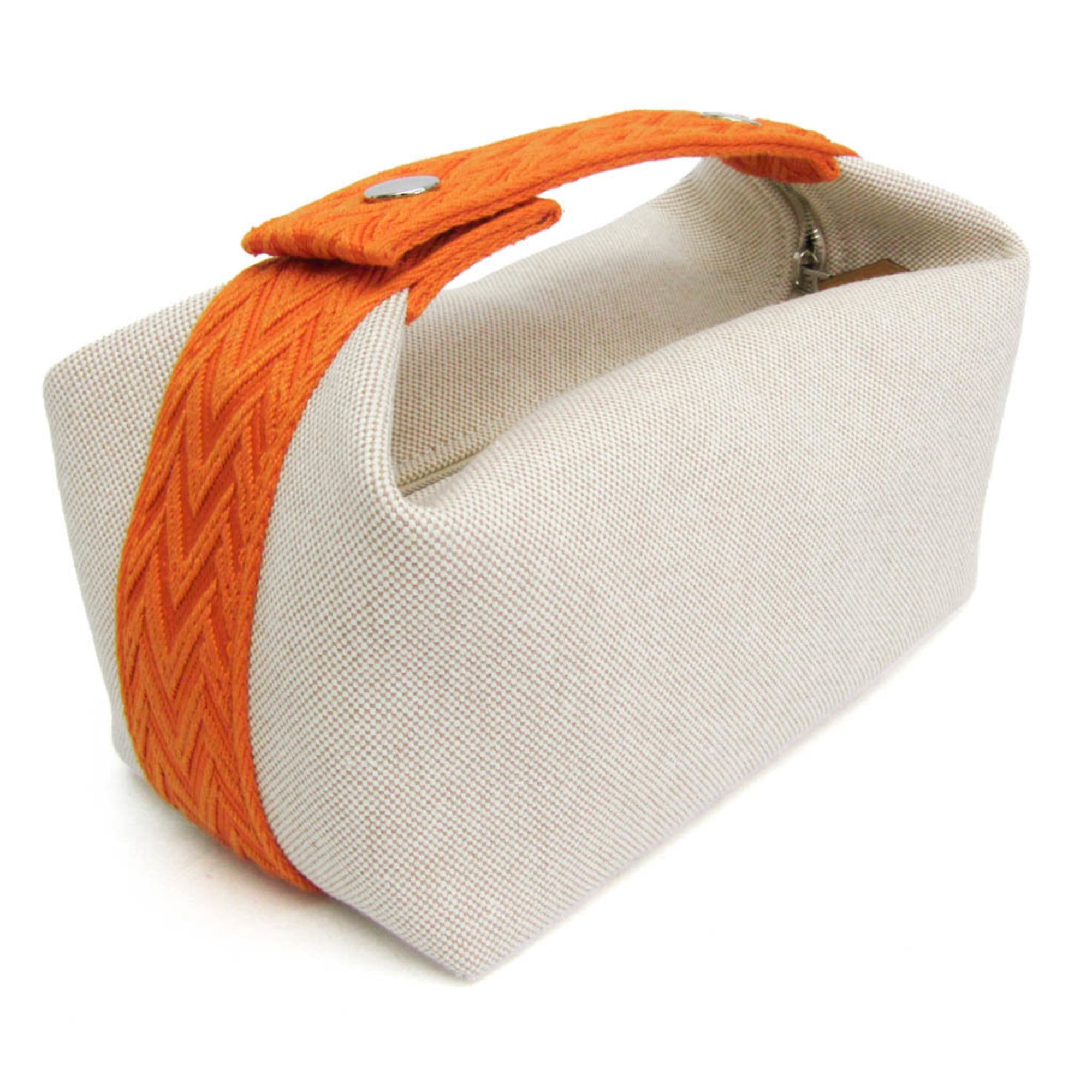 Hermes Brid A Black PM Women,Men Cotton,Toile H Handbag,Pouch Light Beige,Orange — Like New