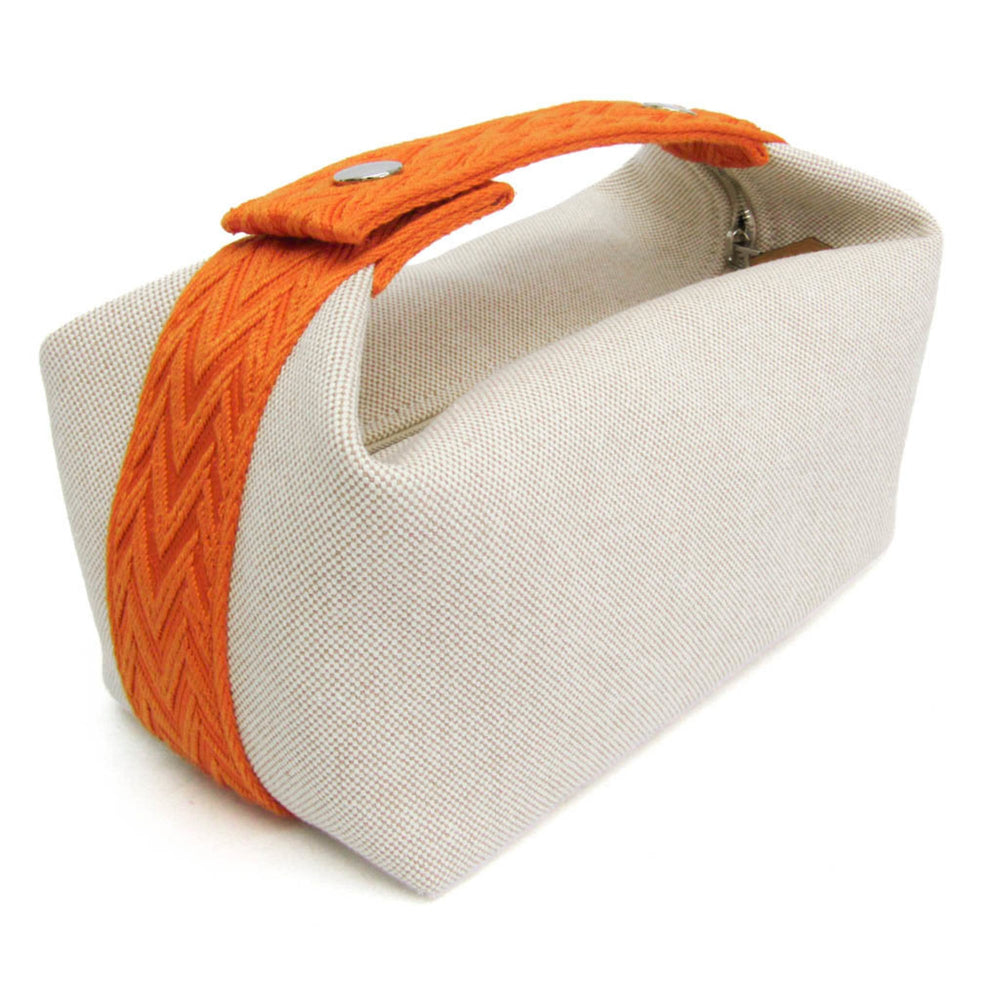 Hermes Brid A Black PM Women,Men Cotton,Toile H Handbag,Pouch Light Beige,Orange — Like New