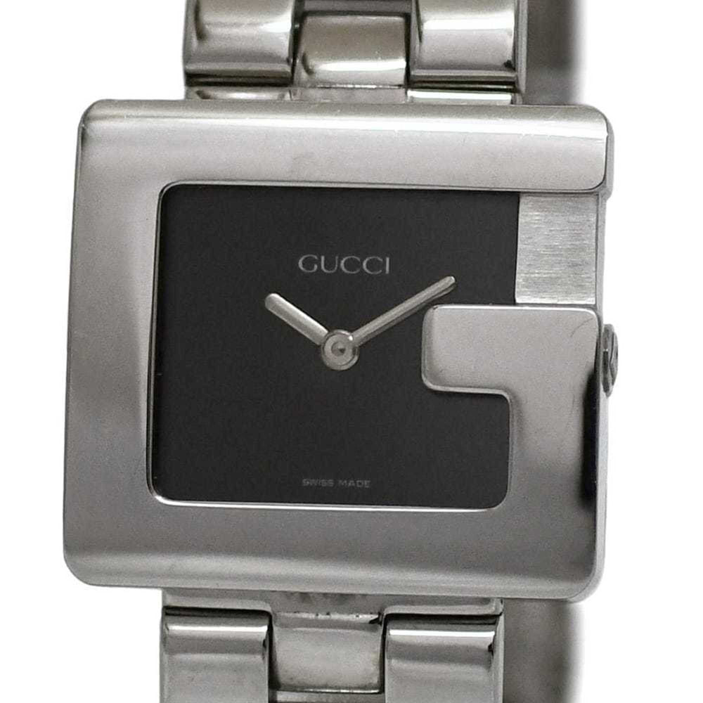 Gucci G-Square Watch f-24540 Black/Silver 3600J Stainless Steel Quartz Movement 0013*** GUCCI Square Battery-Operated Black Dial Two-Hand Analog Men's Women's Boys' Sizes Metal Bracelet — Very Good