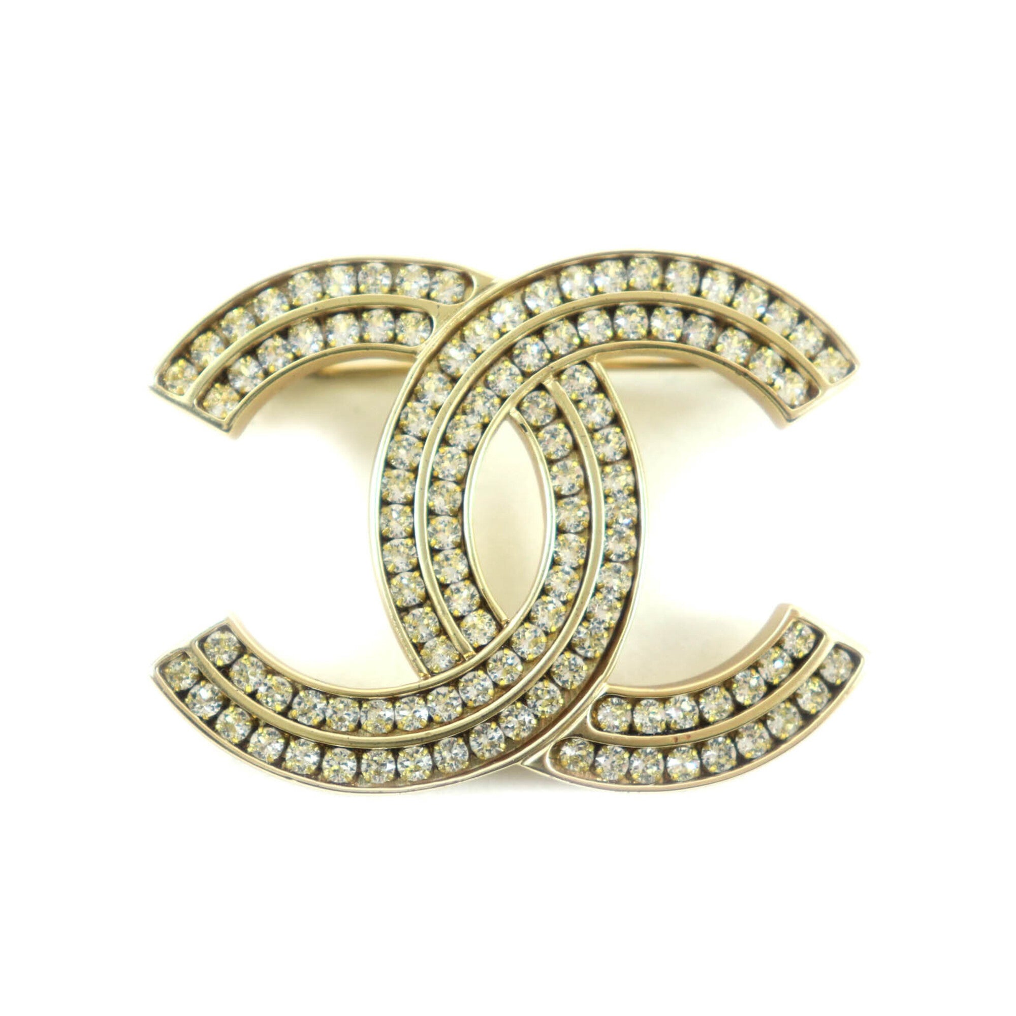 CHANEL A21C Coco Mark Rhinestone Brooch, Gold, with Box and Dust Bag, Made in France, Women's — Like New