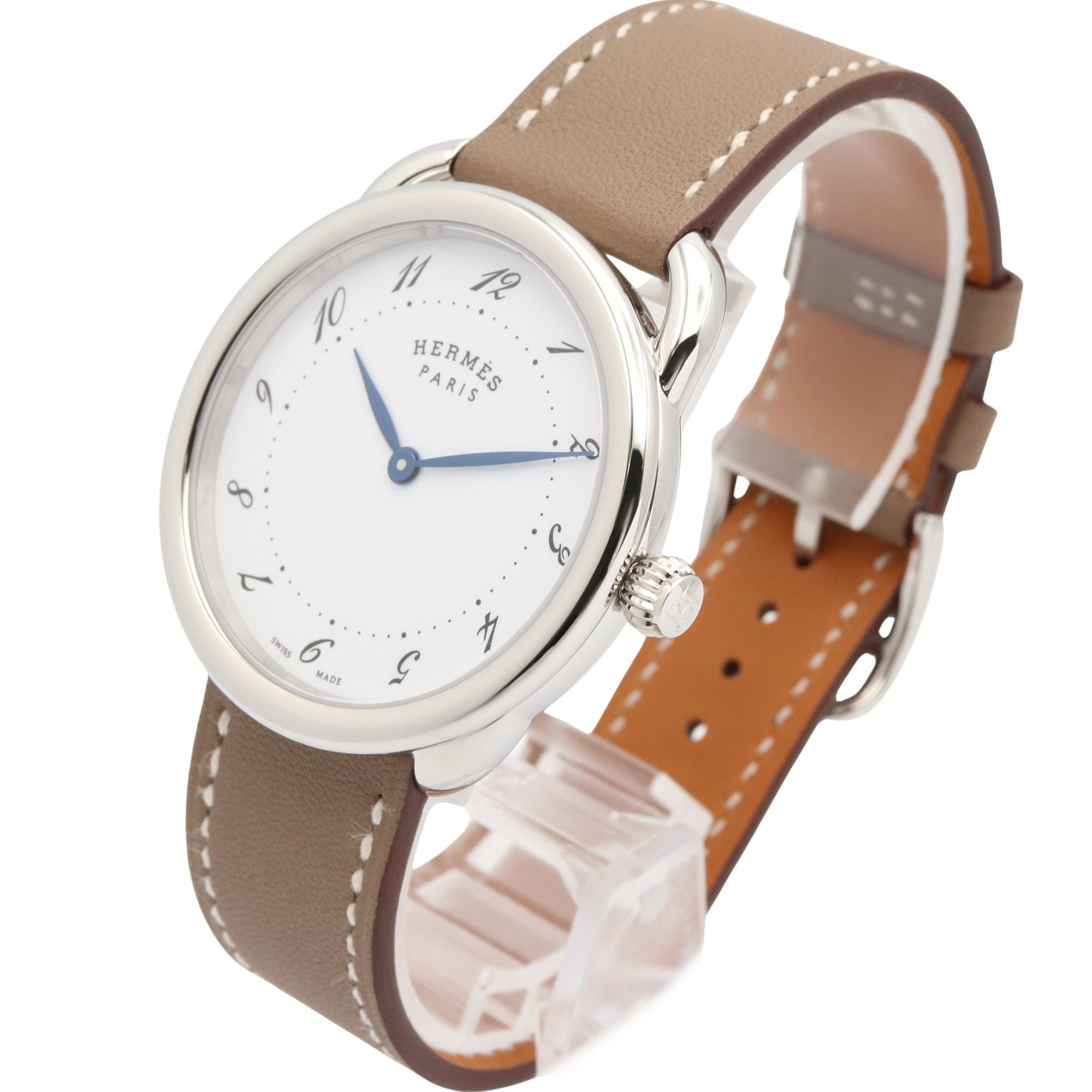 Hermes Arceau watch, stainless steel, leather strap, boys' size, white, AR5.510 — Very Good
